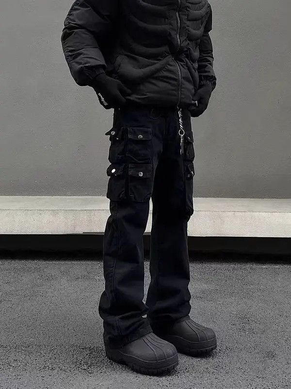 image of Street Retro Heavyweight Multi-Pocket Cargo Jeans in Black, Men's (Size 32)