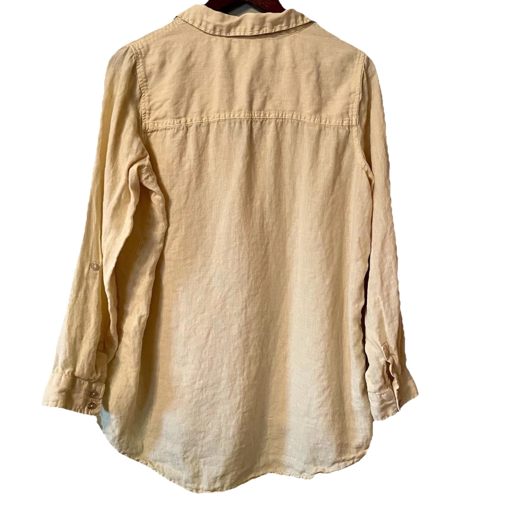Vintage Sigrid Olsen Blouse Large 100% Linen Button Down Yellow Coastal Casual Lagenlook Shirt Womens L Yellow Coastal Cottage Travel Workwear Size L / US 10 / IT 46 - 6 Thumbnail