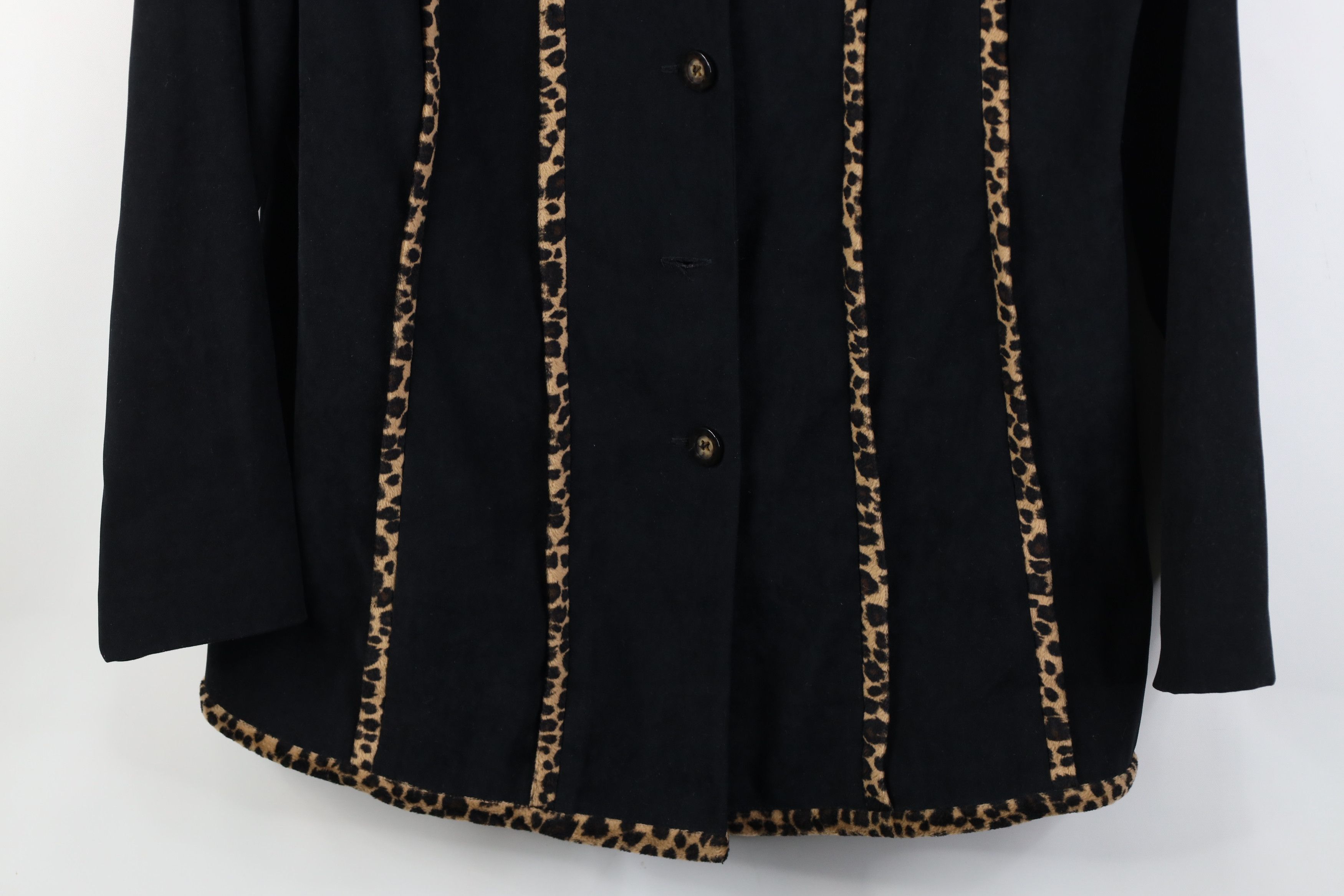 Vintage Vintage 90s Streetwear Cheetah Trim Microfiber Jacket Black Size XL / US 12-14 / IT 48-50 - 3 Thumbnail