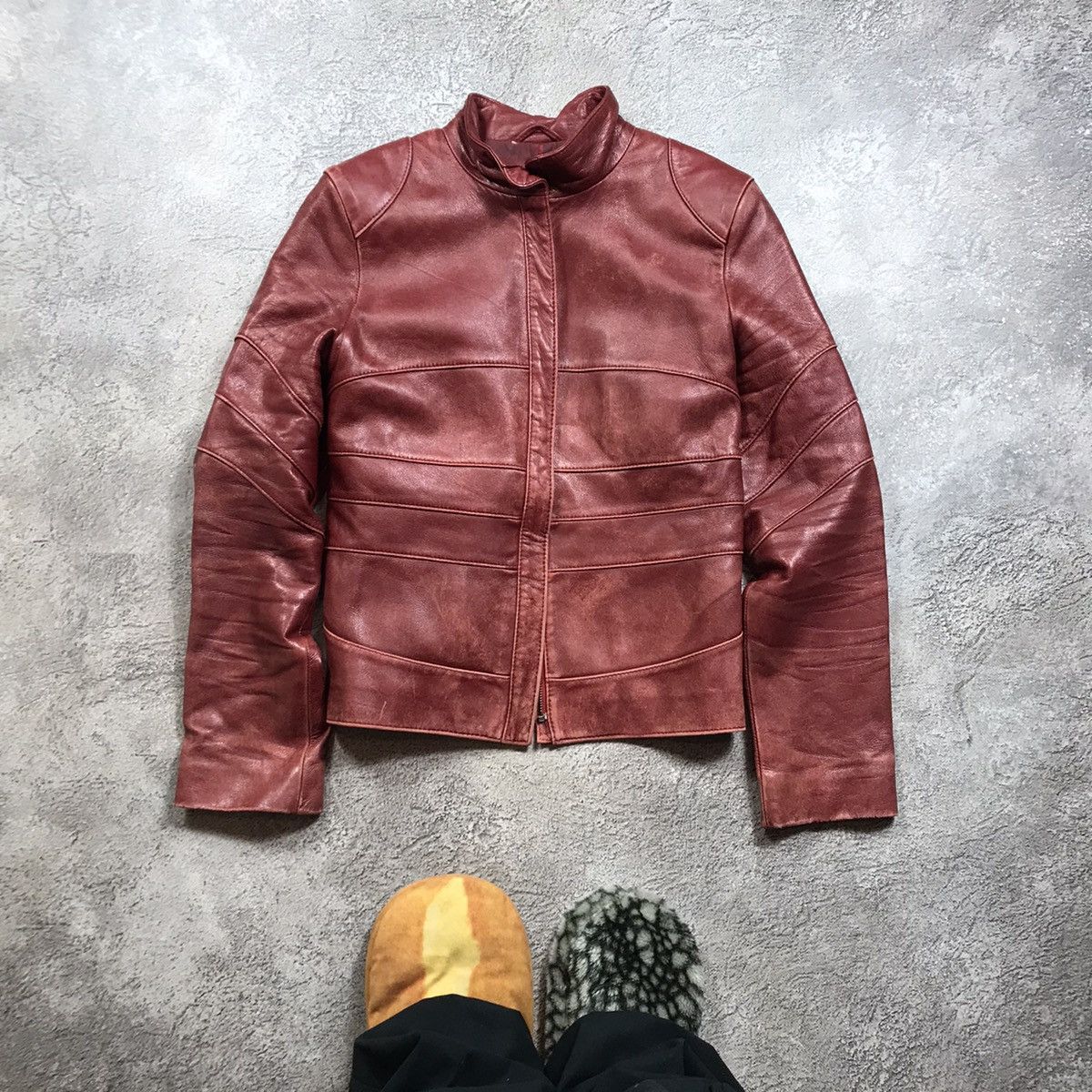 Vintage Vintage Y2K Burgundy Leather Jacket Streetwear Grunge Logo L Size L / US 10 / IT 46 - 1 Thumbnail
