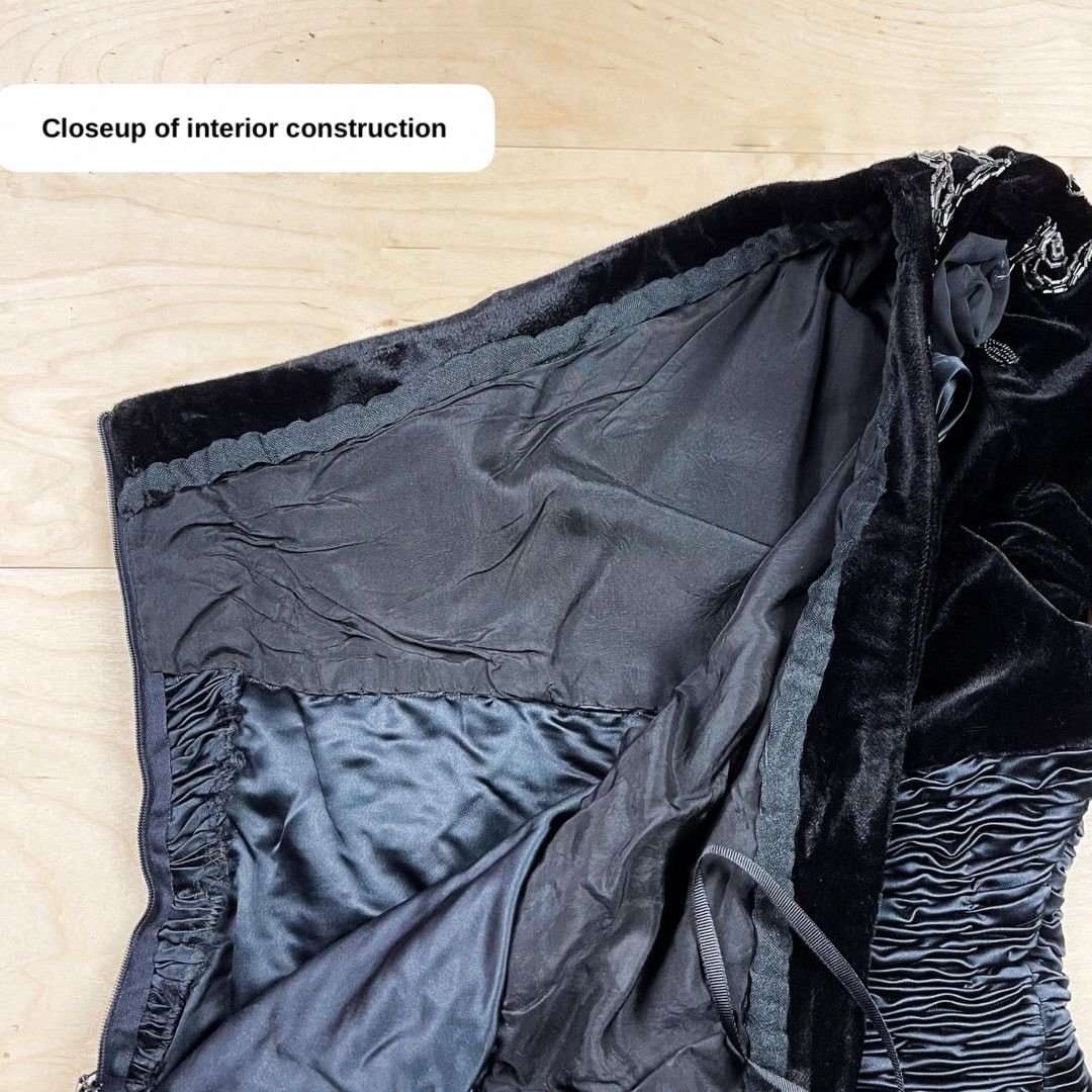 Vintage Vintage 1960s Black Velvet One Shoulder Beaded Midi Dress Size S / US 4 / IT 40 - 6 Thumbnail