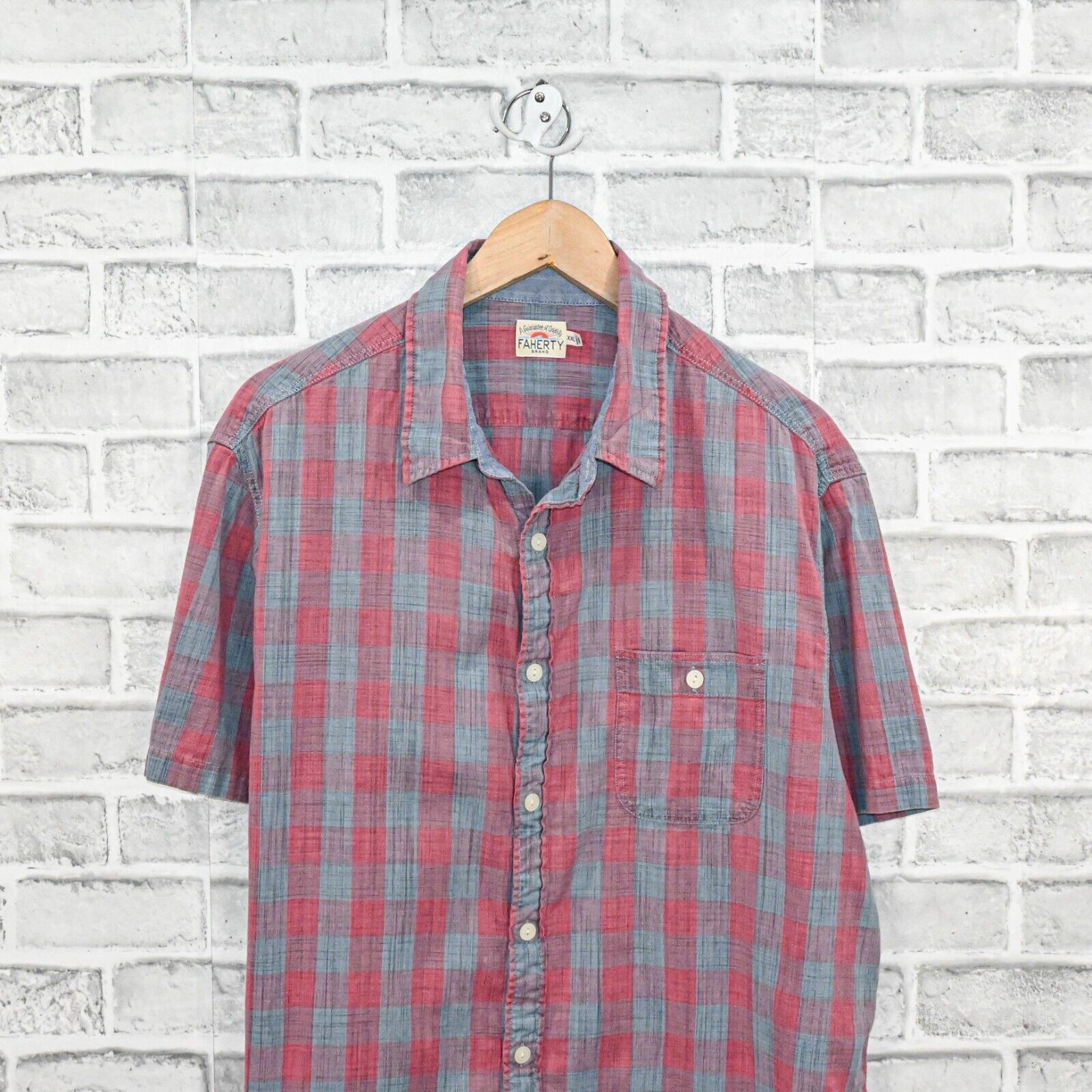 Faherty FAHERTY Brand Short Sleeve button up shirt Pink blue check Size US XXL / EU 58 / 5 - 3 Thumbnail