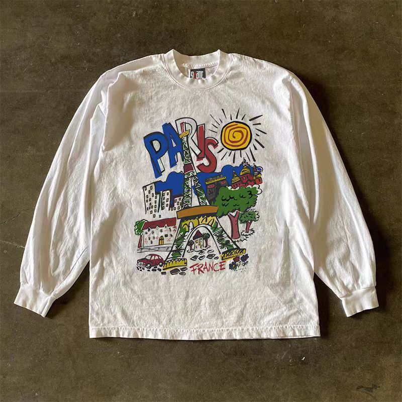 Japanese Brand Street fashion Eiffel Tower pattern long sleeve shirt Size US L / EU 52-54 / 3 - 1 Thumbnail