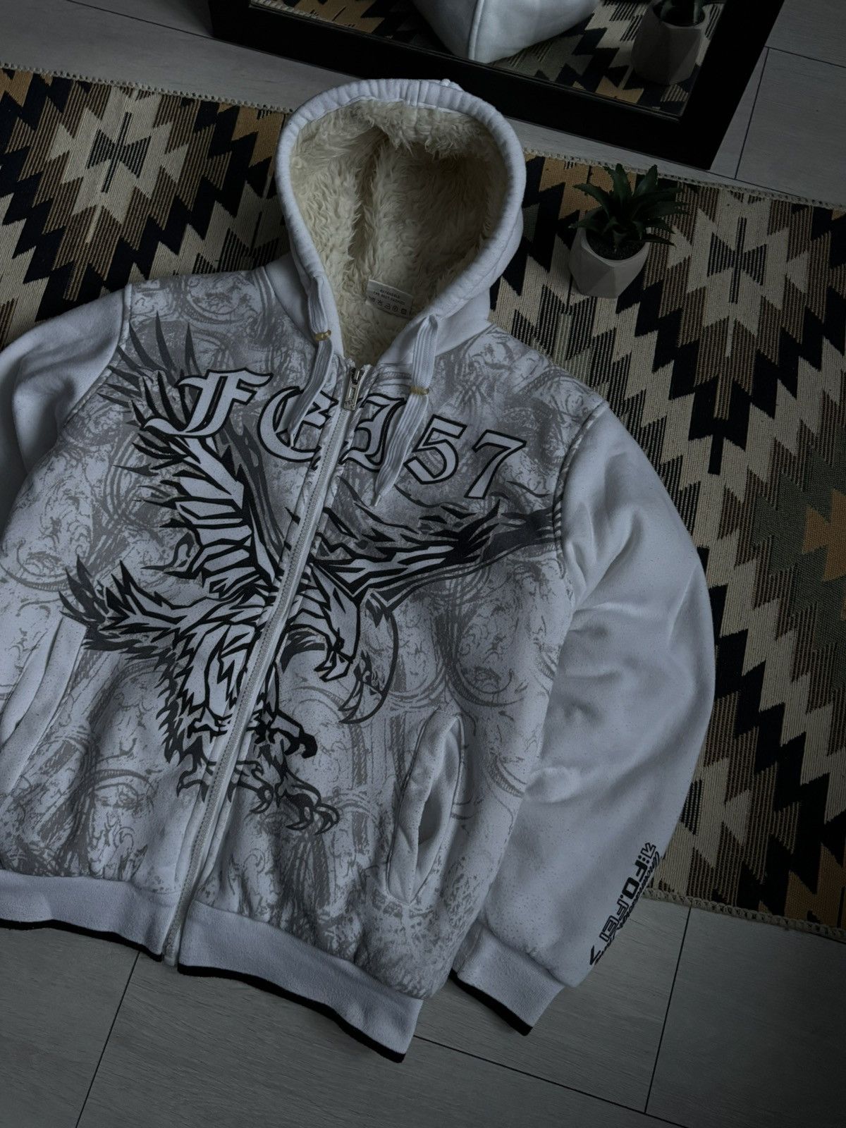 Vintage Vintage Y2K Affliction Style Eagle Logo Fur Zip-Hoodie Size US L / EU 52-54 / 3 - 4 Thumbnail