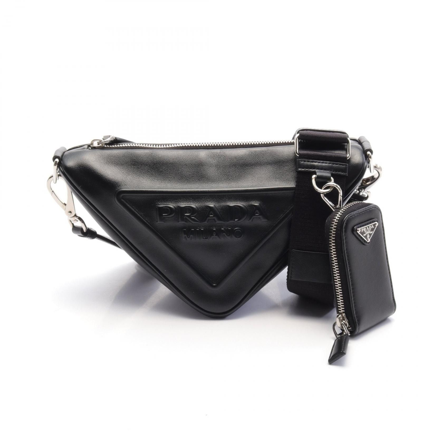 Prada Prada Triangle Leather Shoulder Bag Leather Shoulder Bag in Black, Women's