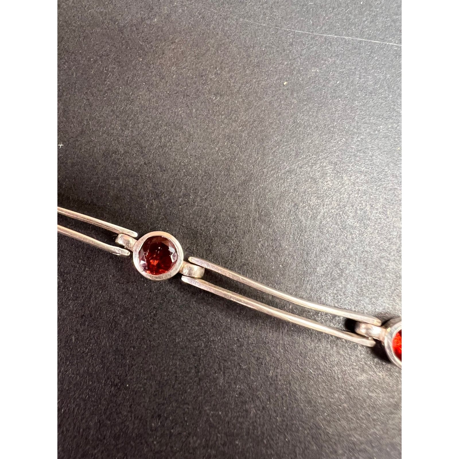 Other NEW sterling silver garnet station link bar bracelet Size ONE SIZE - 9 Thumbnail