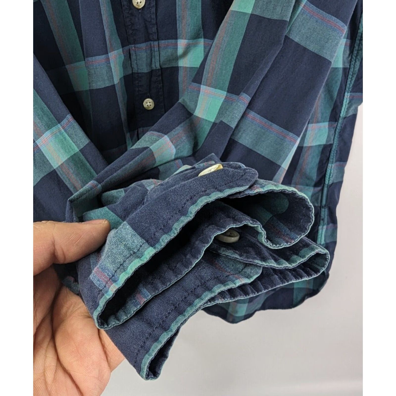 J.Crew VINTAGE J Crew Button Front Shirt Mens M Green White Plaid Long Sleeve 2-Ply Cotton Size US M / EU 48-50 / 2 - 2 Thumbnail