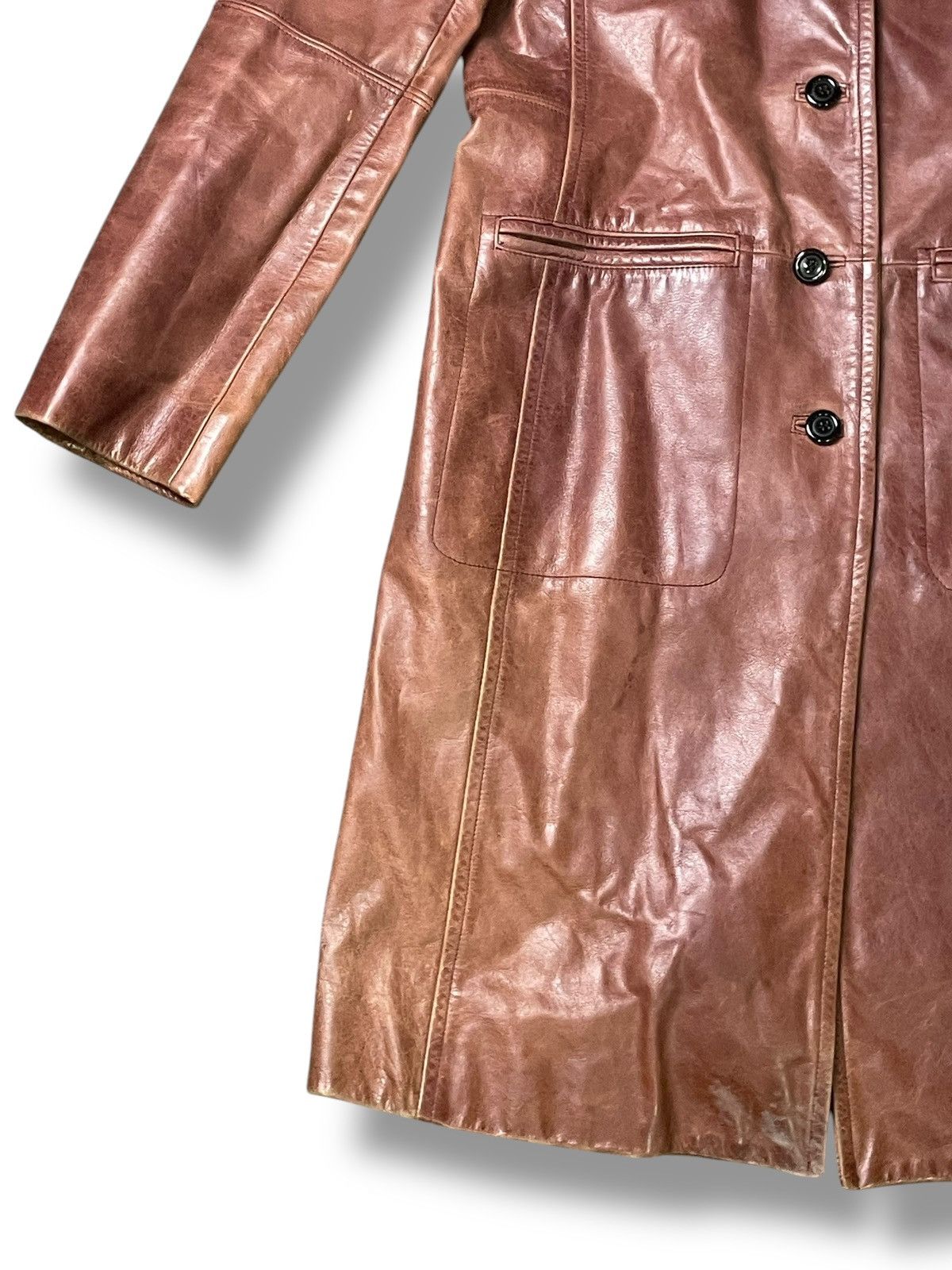 Designer × Michel Klein × Vintage MK Michel Klein Long Leather Jacket (52) Size US XXS / EU 40 - 6 Thumbnail