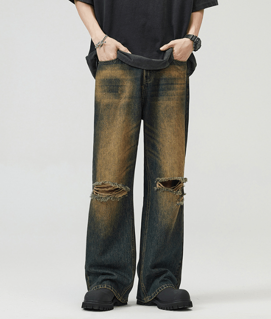 Japanese Brand × Jean American retro distressed baggy ripped jeans Size US 32 / EU 48 - 1 Thumbnail