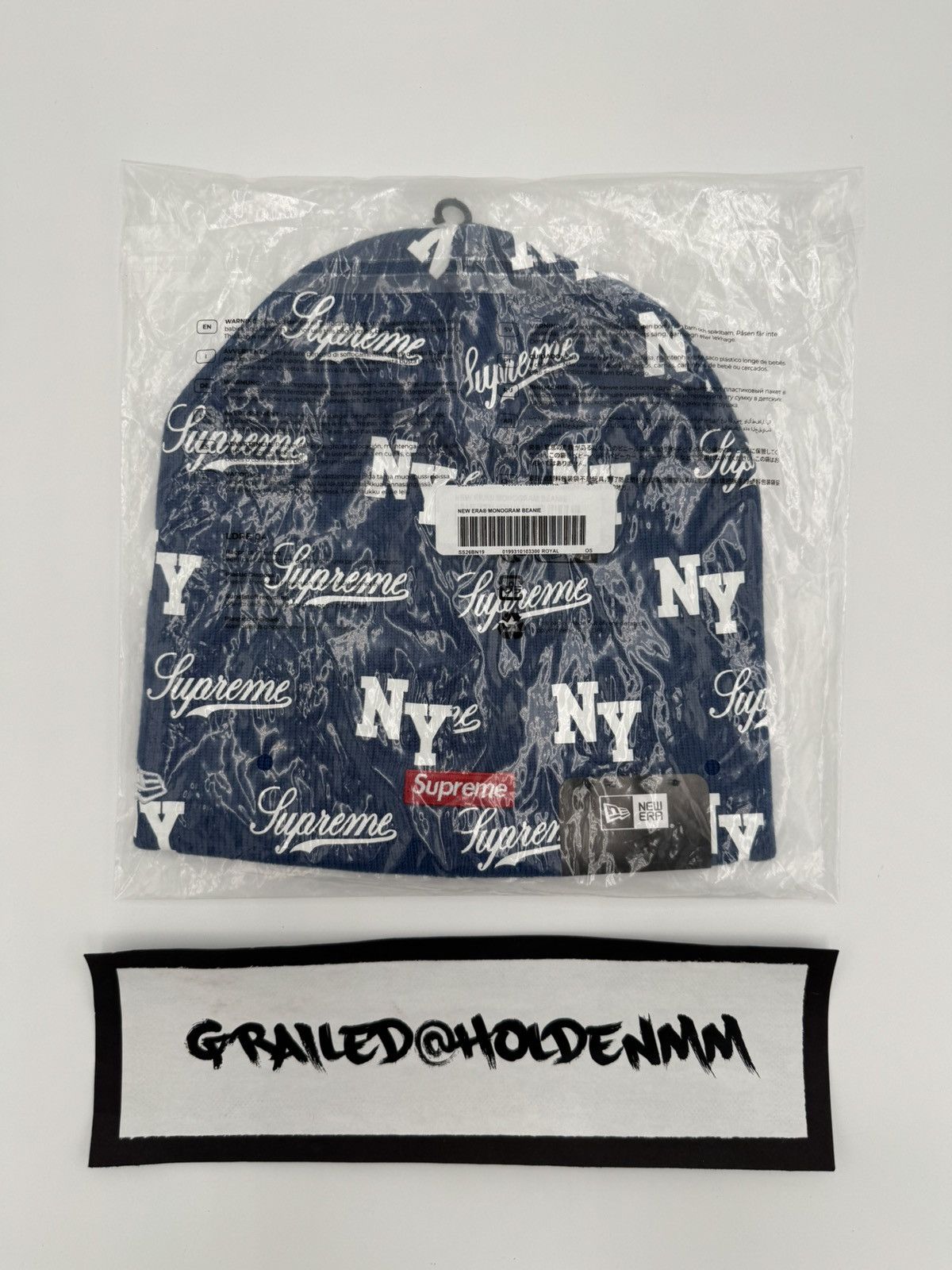 New Era × Supreme Supreme New Era Monogram Beanie Blue White Size ONE SIZE - 15 Thumbnail