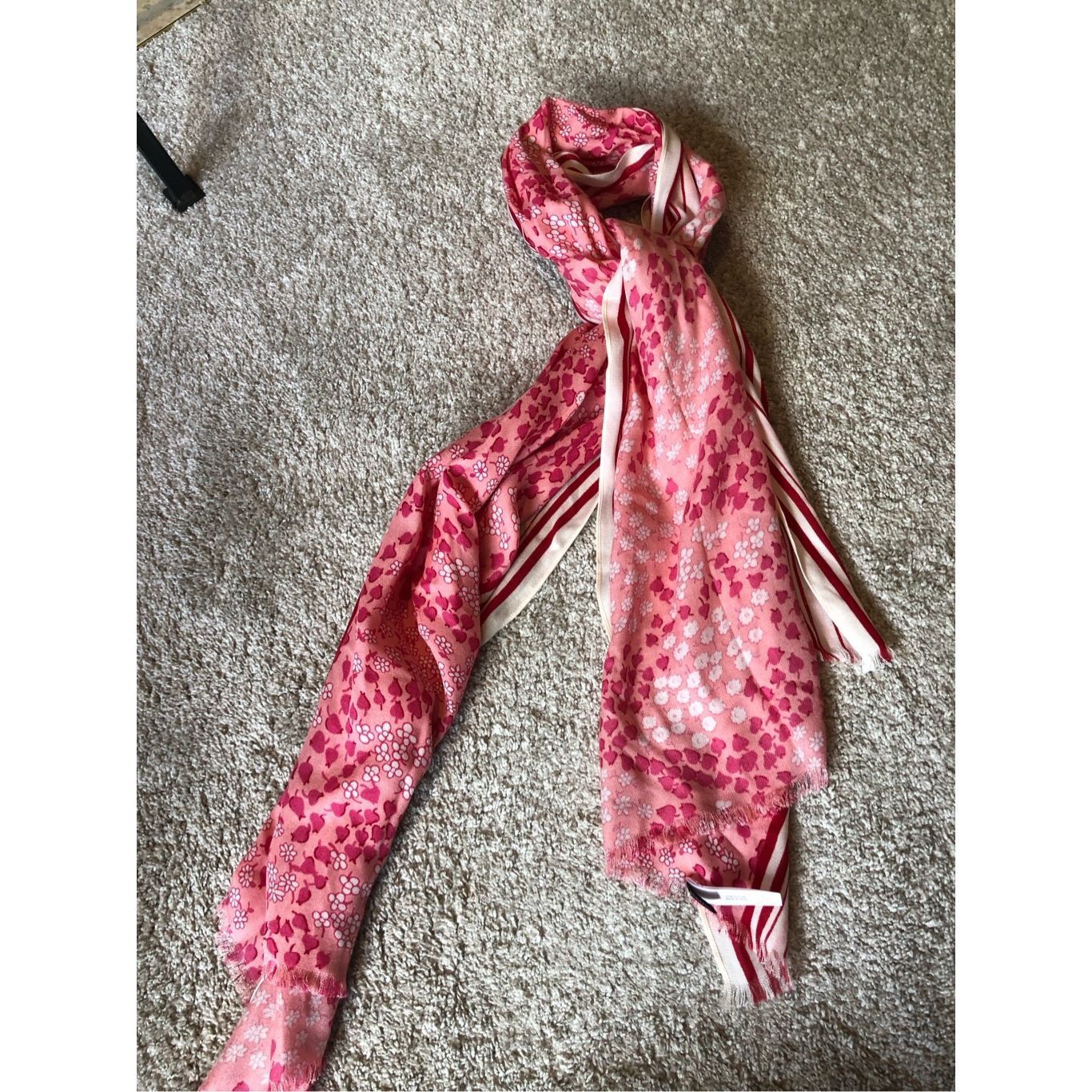 Other Talbots Women’s White and Pink Floral Pattern Design Scarf N Size ONE SIZE - 2 Thumbnail