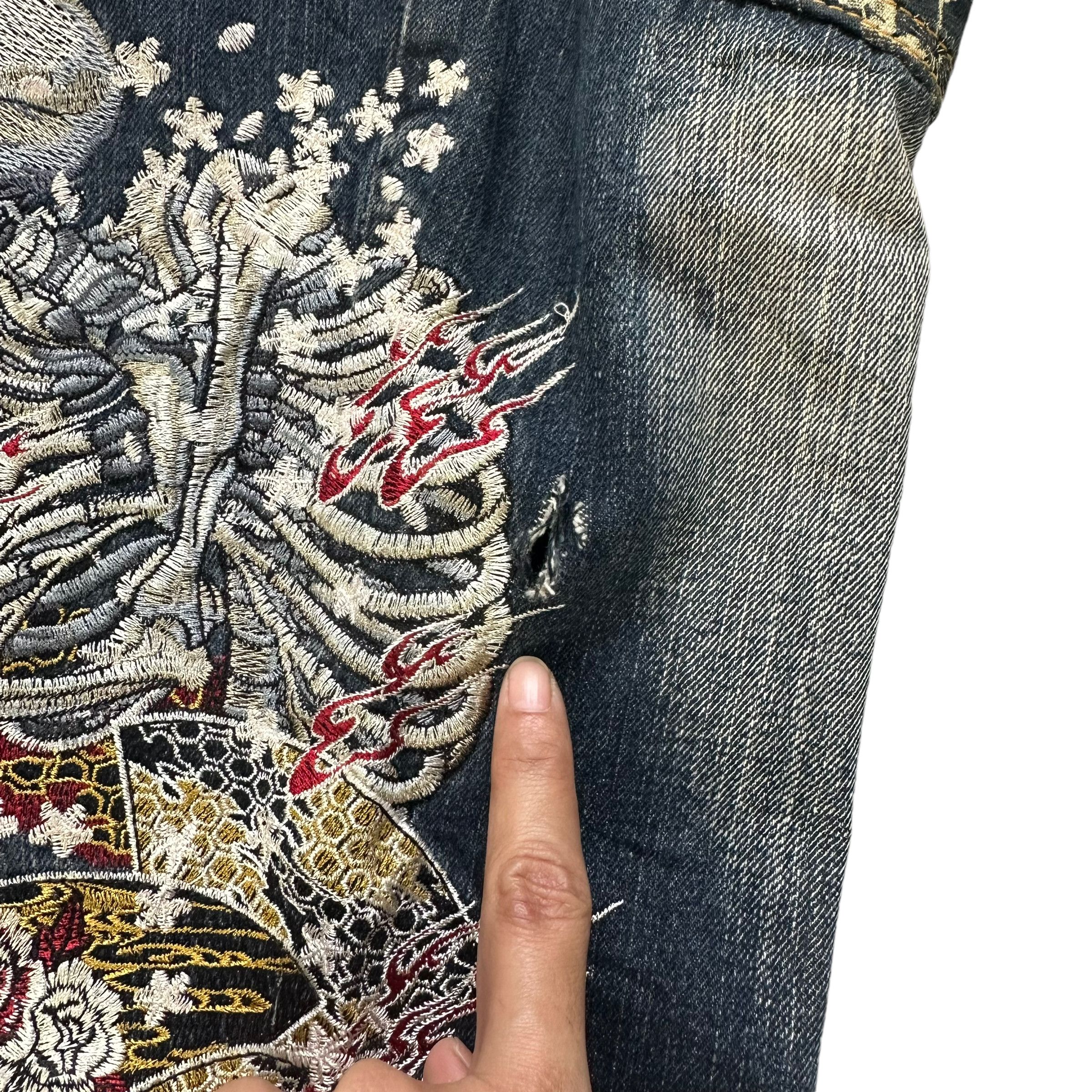 Japanese Brand J950 JEANS SUKAJAN EMBROIDERED SKELETON DENIM PANT #7801-177 Size US 35 - 3 Thumbnail