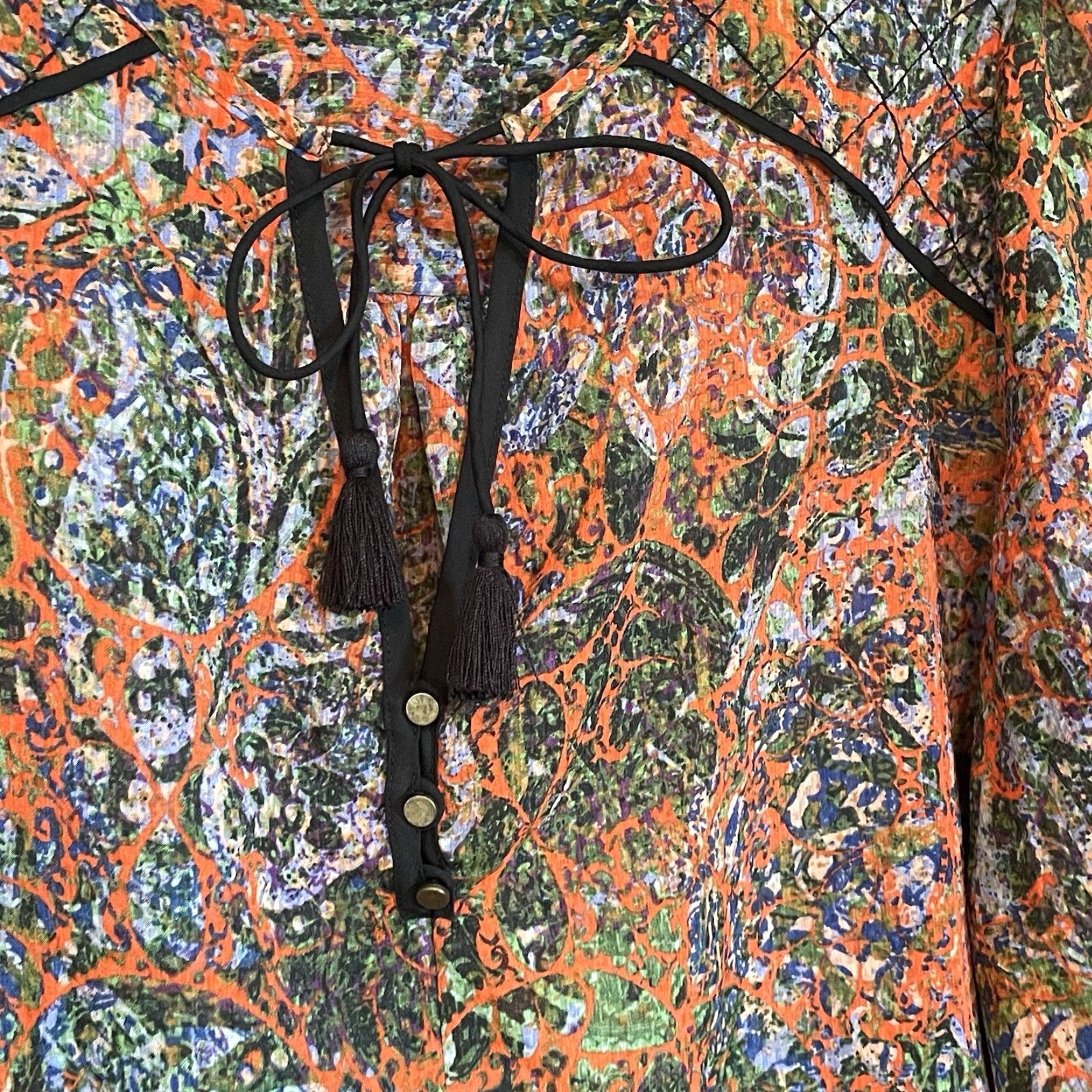 Anthropologie Edme & Esyllte Niya Blouse Sz 12 Paisley Boho Anthropologie Chiffon Keyhole Top Shirt Womens Regular Multicolor Puff Sleeve Blouse Size XL / US 12-14 / IT 48-50 - 3 Thumbnail