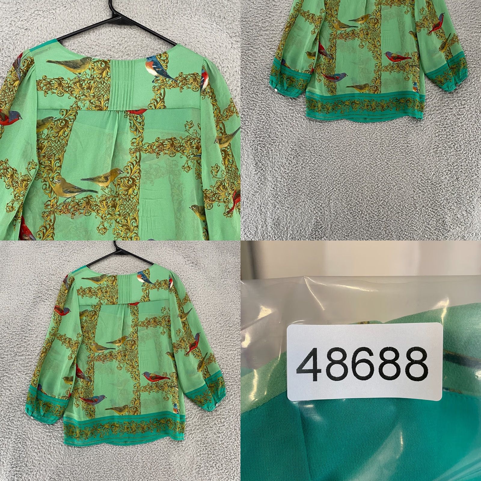 Anthropologie Anthropologie Vanessa Virginia Green 100% Silk Bird Blouse Womens Size 2 Y2K Size XS / US 0-2 / IT 36-38 - 8 Thumbnail