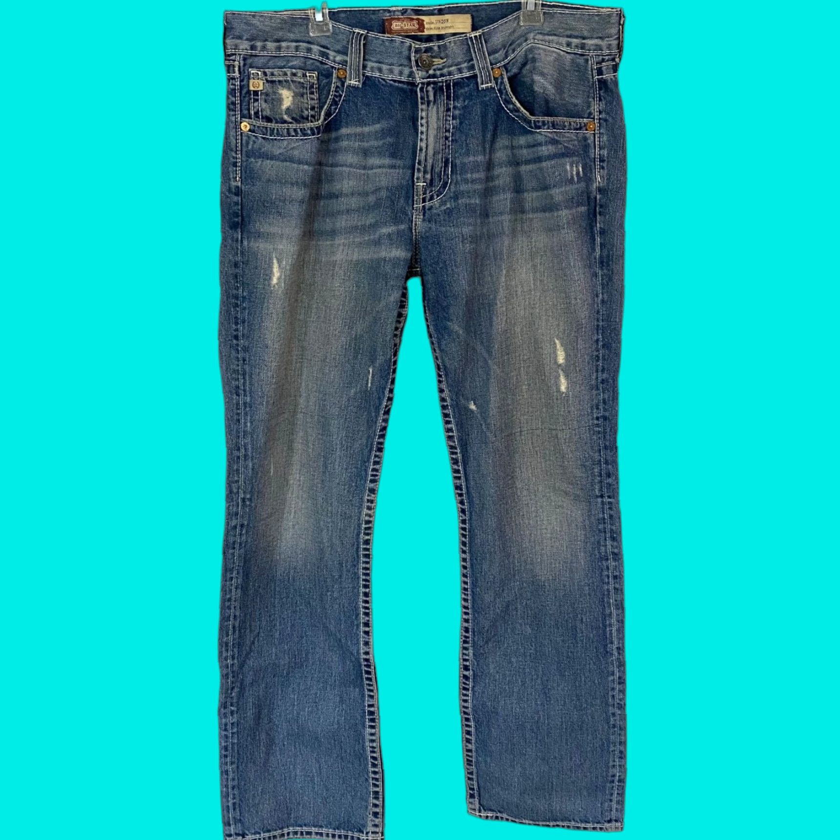 Denime VINTAGE Big Star Union Slim Straight Distressed Blue Jeans Mens 38L Denim 100% Cotton 33" Inseam Size US 38 / EU 54 - 1 Thumbnail