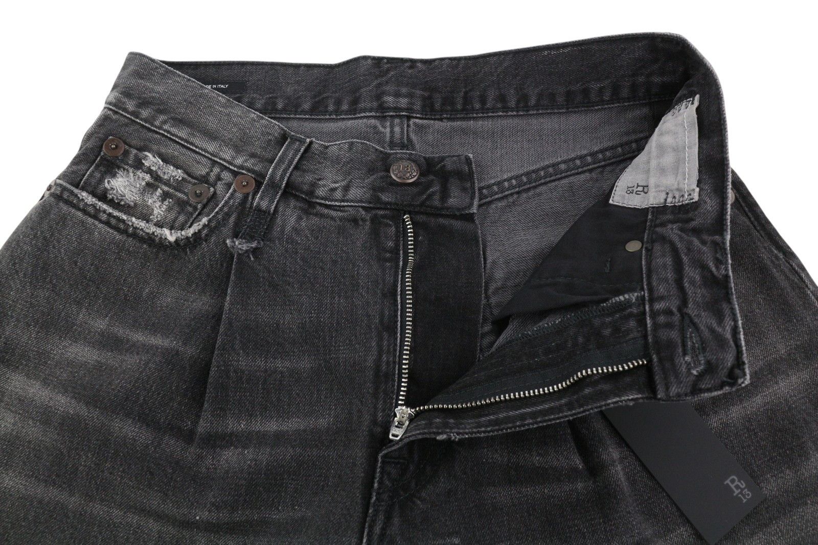 R13 CROP WIDE LEG 25 Wilson Black Distress Ankle Jeans 84410 Size 25" / US 0 / IT 36 - 5 Thumbnail