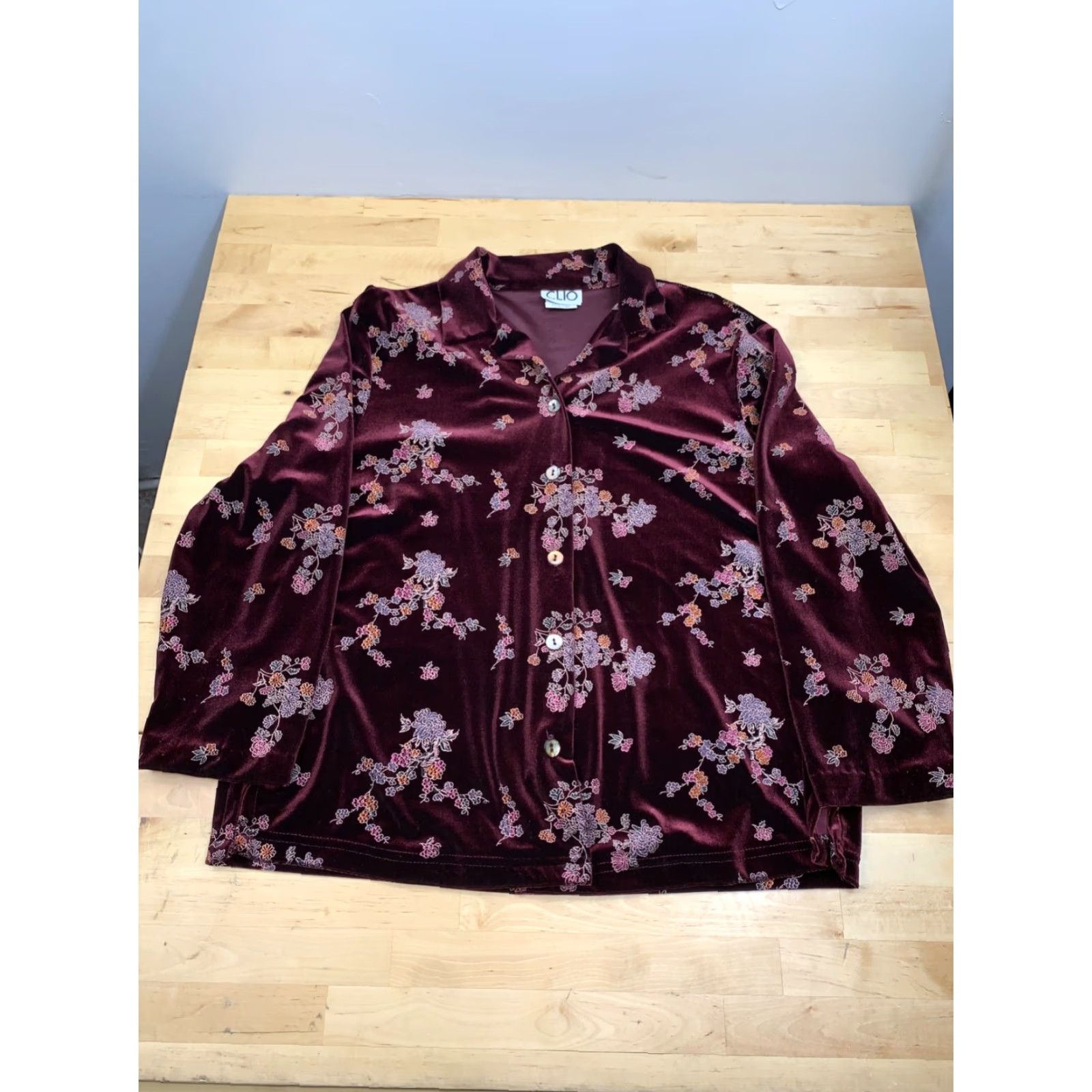 Vintage VINTAGE CLIO Womens Floral Button Up Long Sleeve Shirt Top Maroon L USA #5267 Size L / US 10 / IT 46 - 2 Thumbnail
