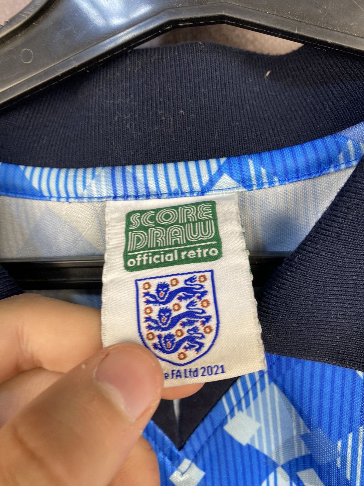 Vintage Vintage 90s England Score Draw Blue Jersey rare Size US L / EU 52-54 / 3 - 6 Thumbnail