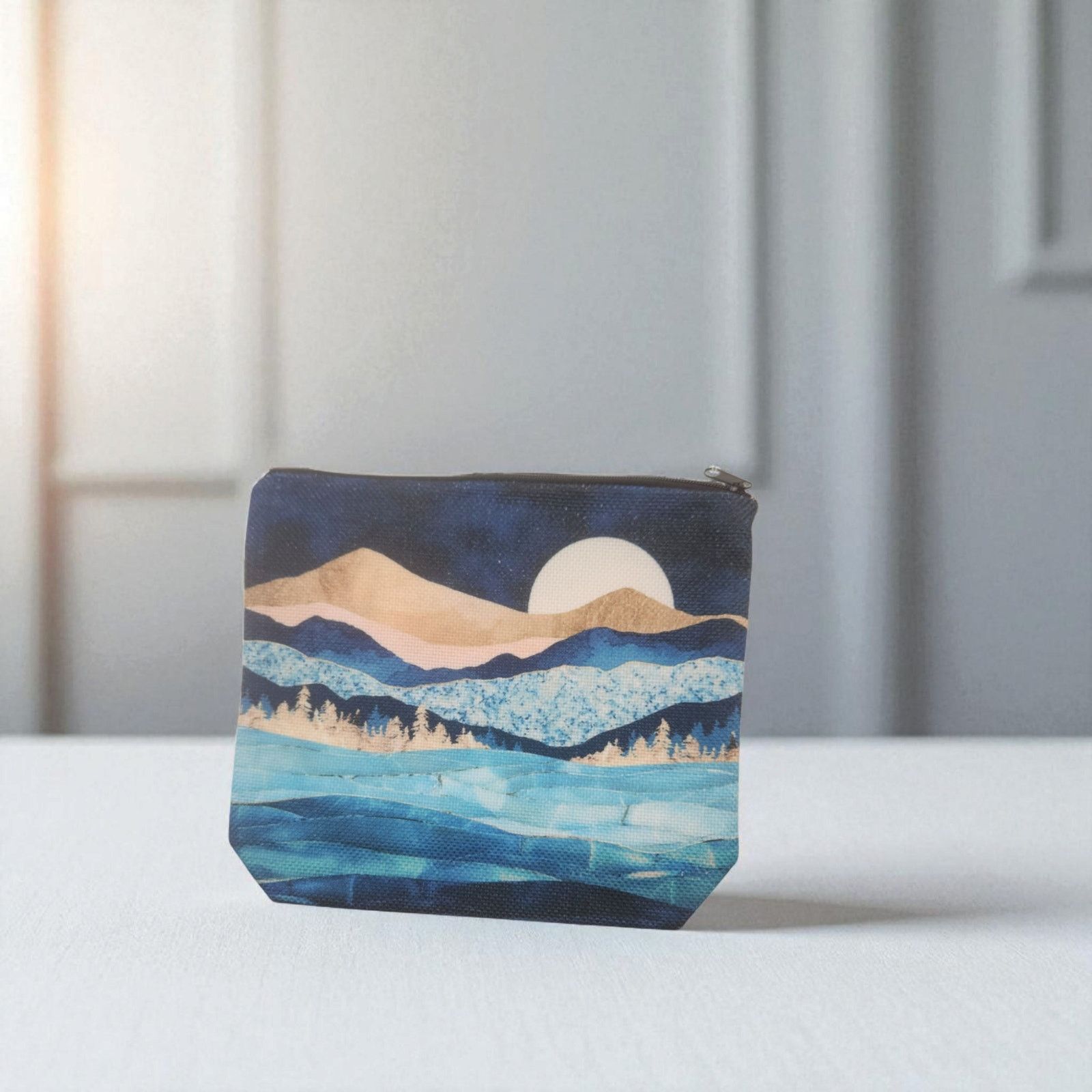 Other Mountain Landscape Zipper Cosmetic Pouch - Blue Makeup Bag Size ONE SIZE - 4 Thumbnail