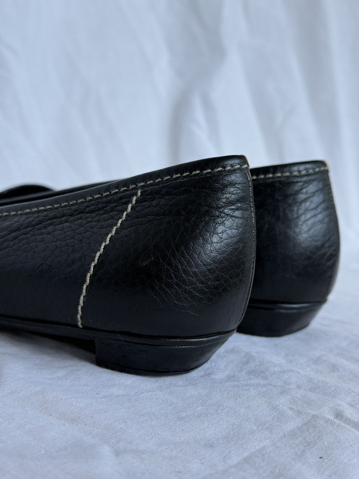 Prada Prada Vintage Black Leather Metal Logo Pointed Toe Flats Size US 7.5 / IT 37.5 - 8 Thumbnail
