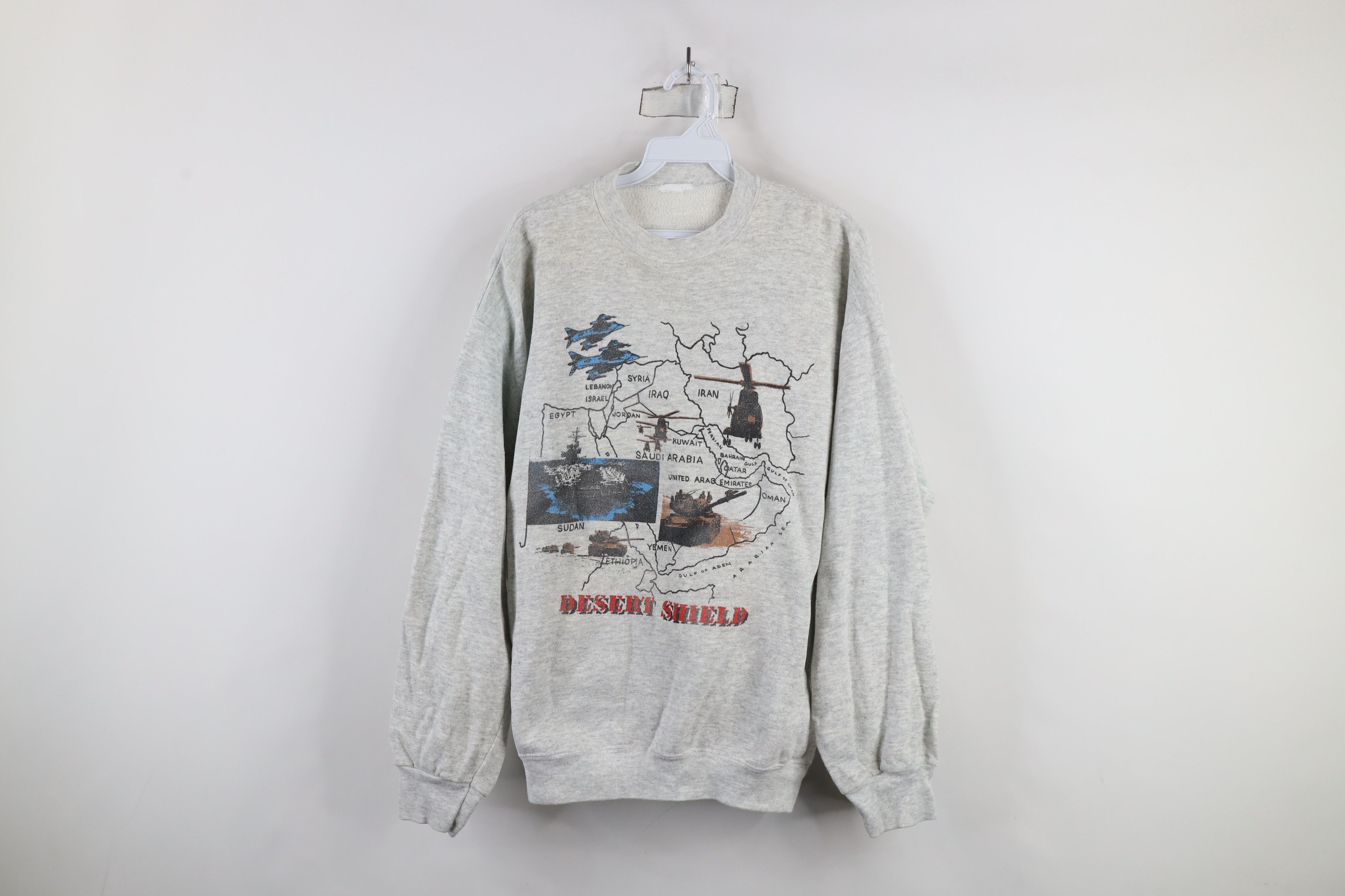 Vintage Vintage 90s Desert Shield Military Sweatshirt Heather Gray Size US XL / EU 56 / 4 - 1 Thumbnail