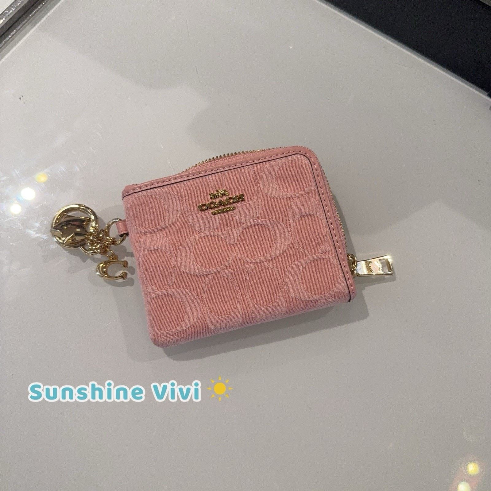 Coach NWT Coach Small Corner Zip Wallet Denim Charms CEU98 Pink Size ONE SIZE - 2 Thumbnail