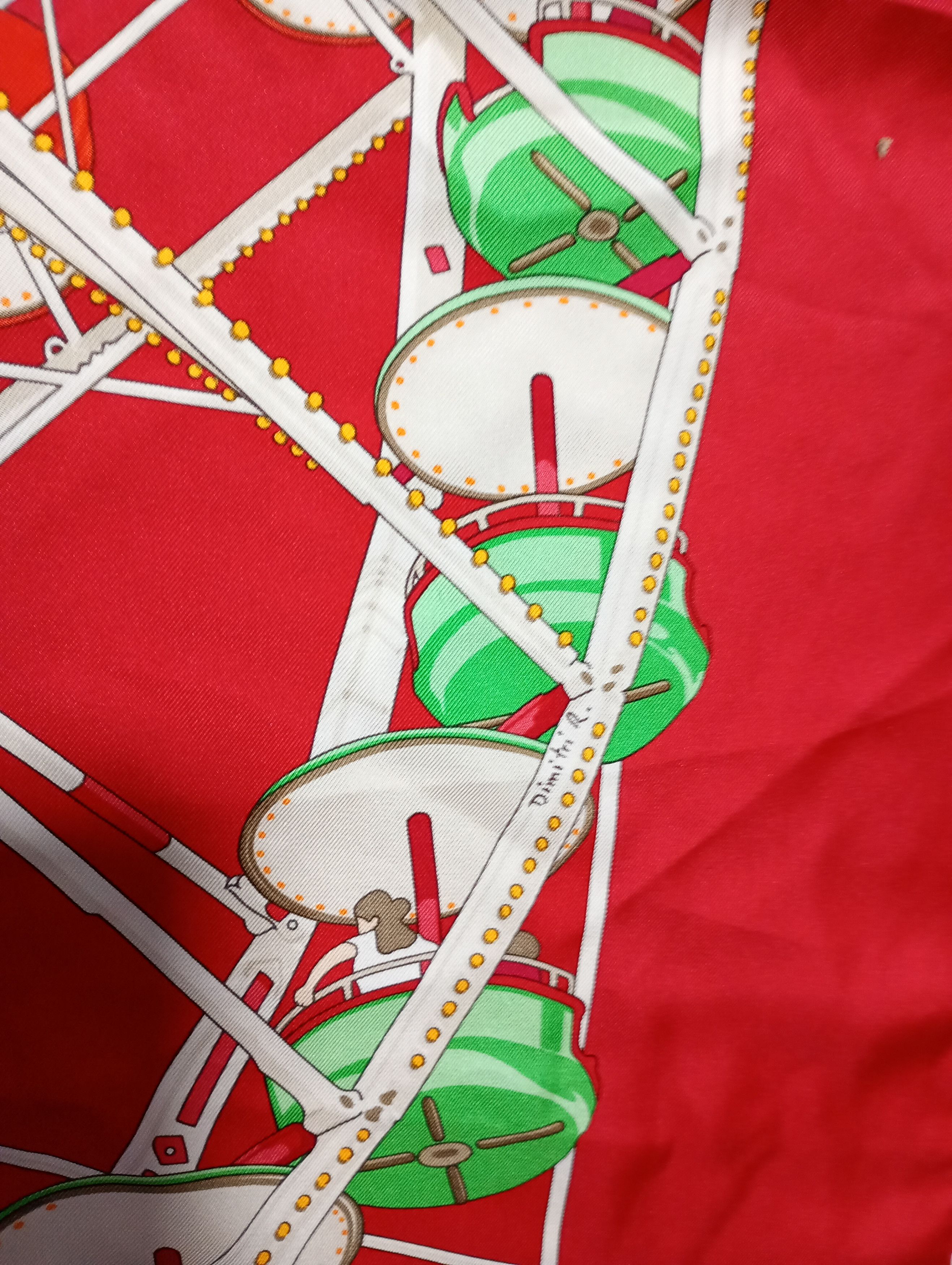 Hermes Hermès Red Grande Roue Carousel 90cm Silk Scarf Size ONE SIZE - 11 Thumbnail