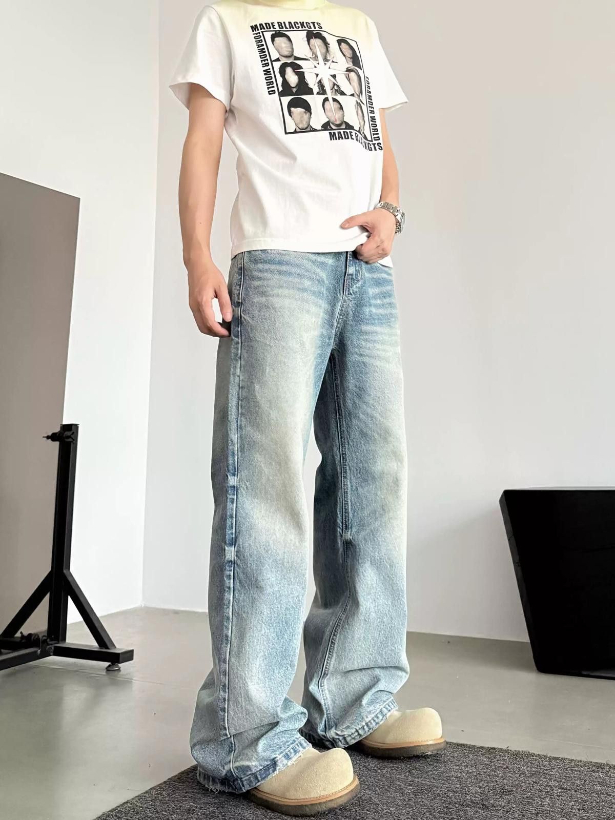 Vintage Light Blue Wide Leg Denim Jeans, Loose Flared Jeans Size US 30 / EU 46 - 1 Thumbnail