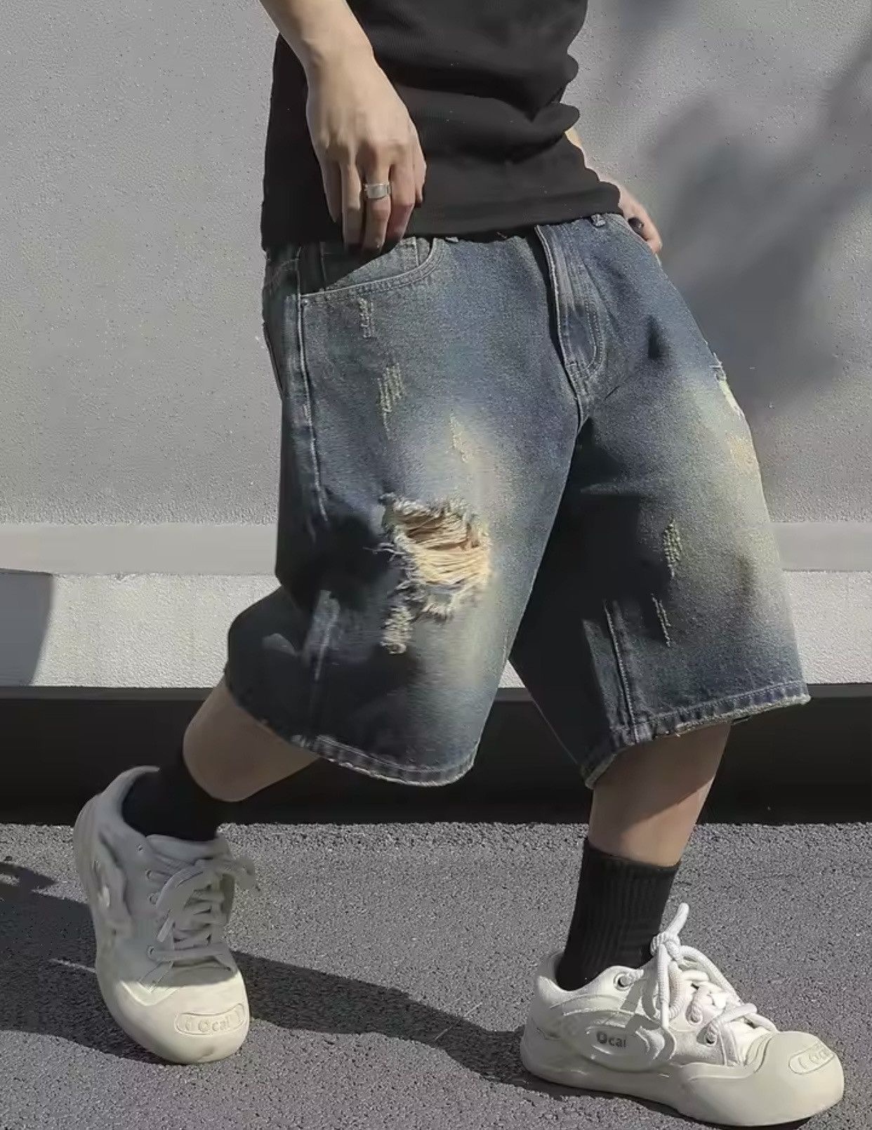 Denime × Jean Baggy Stretchy Denim Shorts Jeans Size US 40 / EU 56 - 2 Thumbnail
