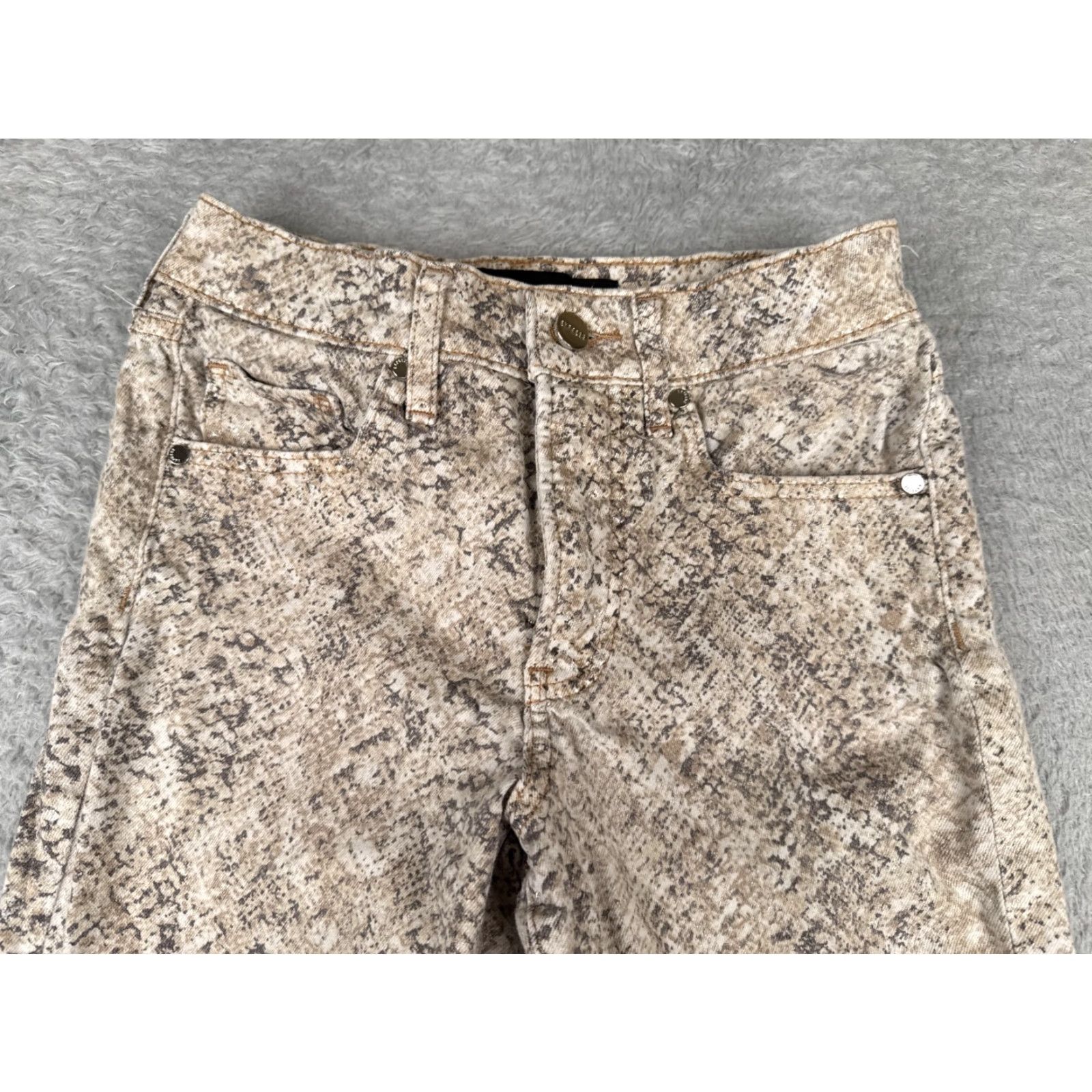 Express Express Jeans Womens 00 Beige Denim Snake Pattern Skinny Mid Rise Cotton 24x27 Jeans Size 24" / US 00 / IT 34 - 4 Thumbnail