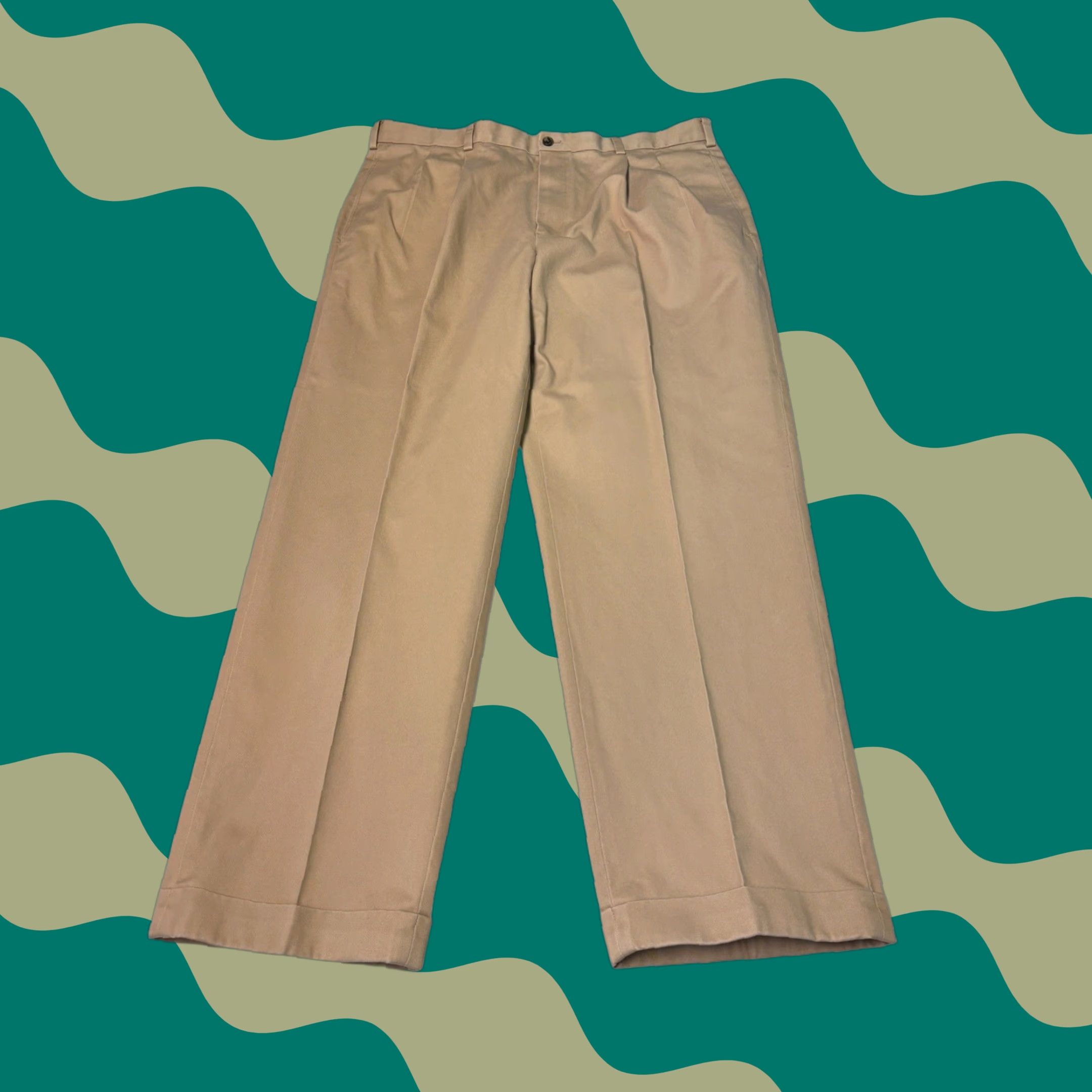 Brooks Brothers Brooks Brothers Advantage Chino Elliot Pants Men 38x30 Khaki Tan Pleated Cuffed Wide-Leg Button Zip Front Casual Workwear Business Modern Mens Size US 38 / EU 54 - 1 Thumbnail