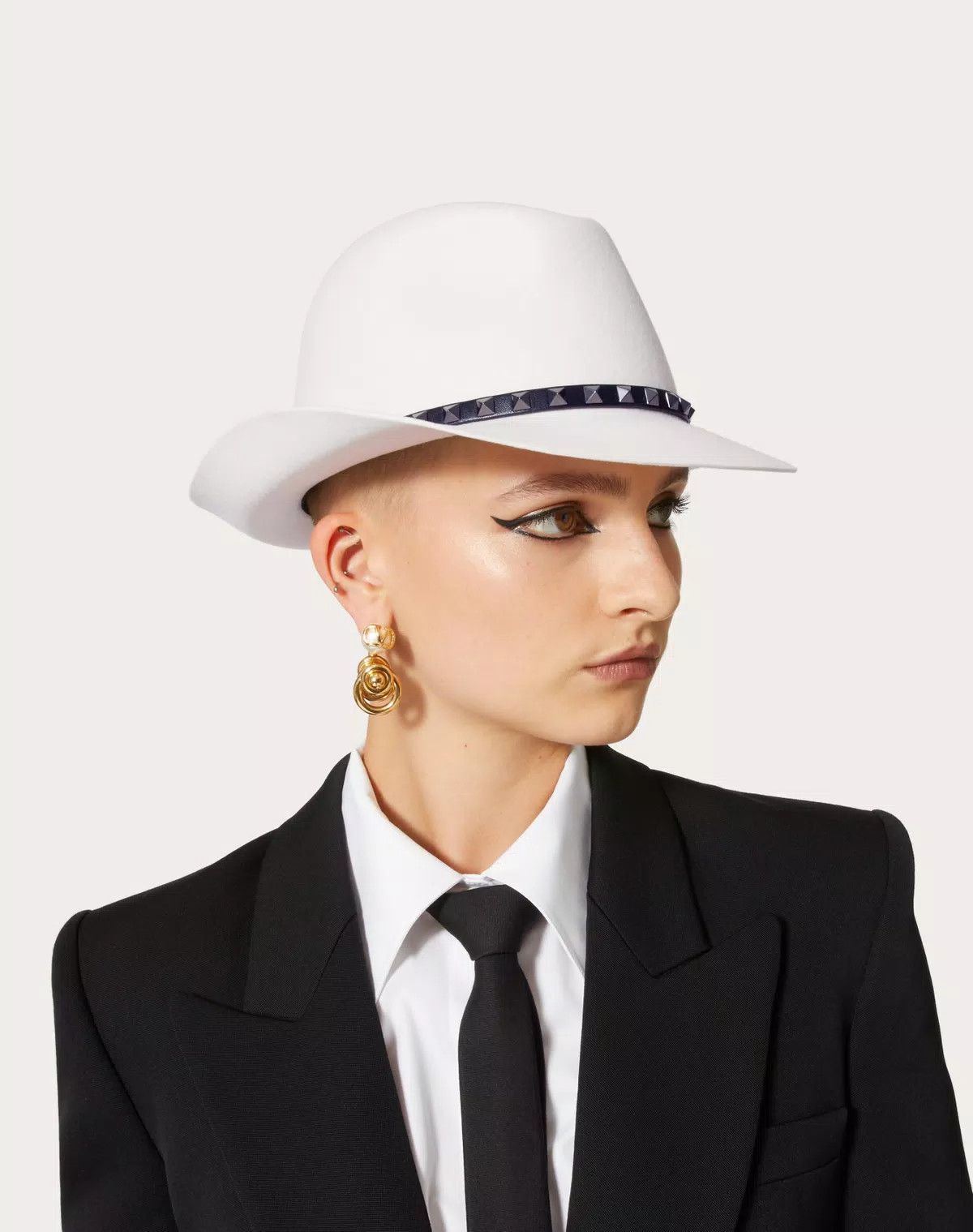 Valentino oc11z0725 Size:57/Rockstud Wool And Leather Hat in White Size ONE SIZE - 4 Thumbnail