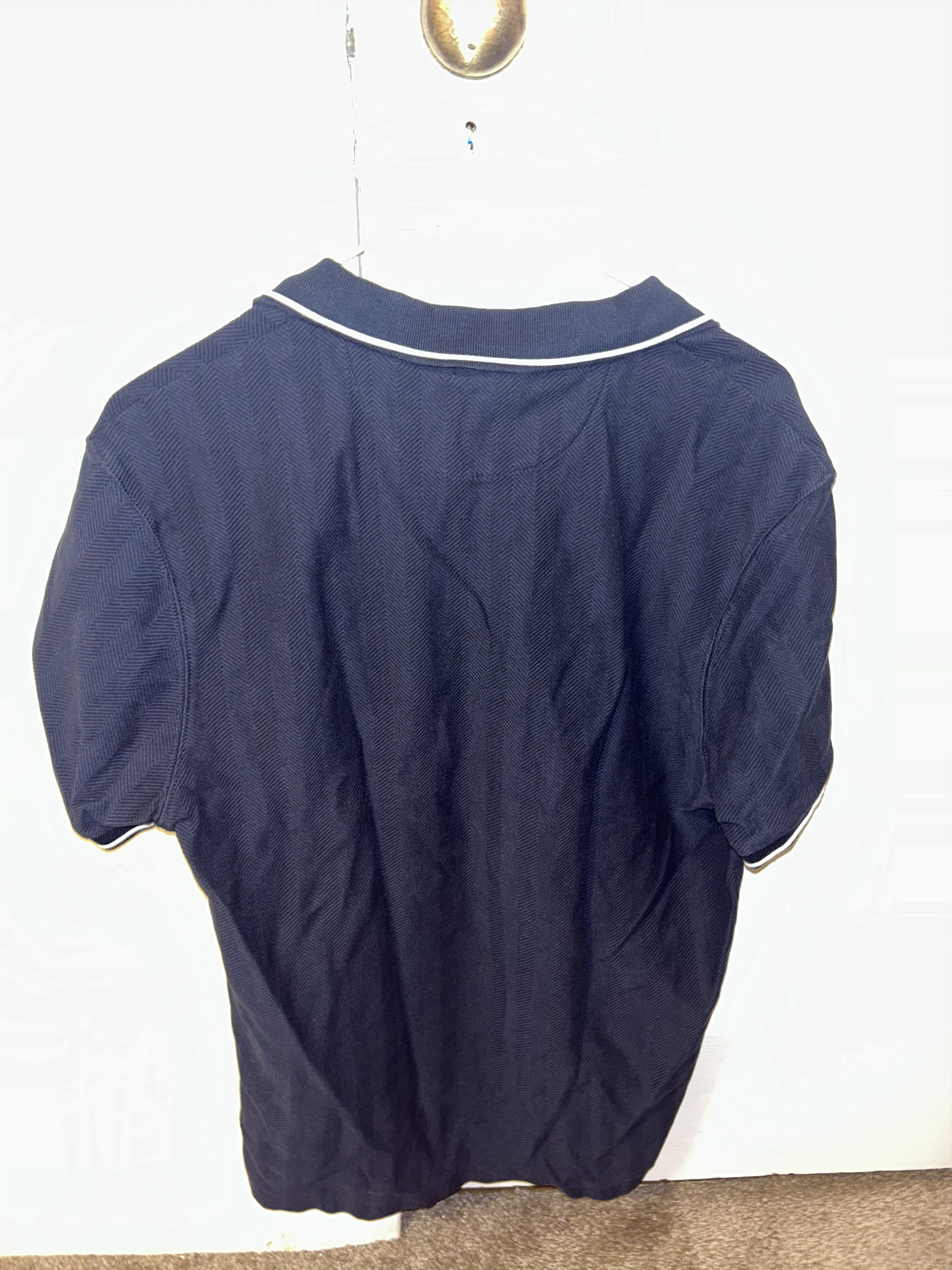 J.Crew J Crew Navy Tipped Herringbone Cotton Polo Shirt Size US M / EU 48-50 / 2 - 2 Thumbnail