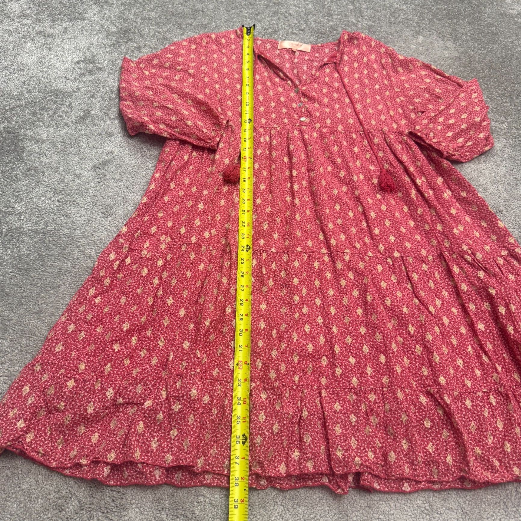 Vintage Scandal Pink Floral Mini Dress Women Large Boho Casual V-Neck Long Sleeve Size L / US 10 / IT 46 - 7 Thumbnail