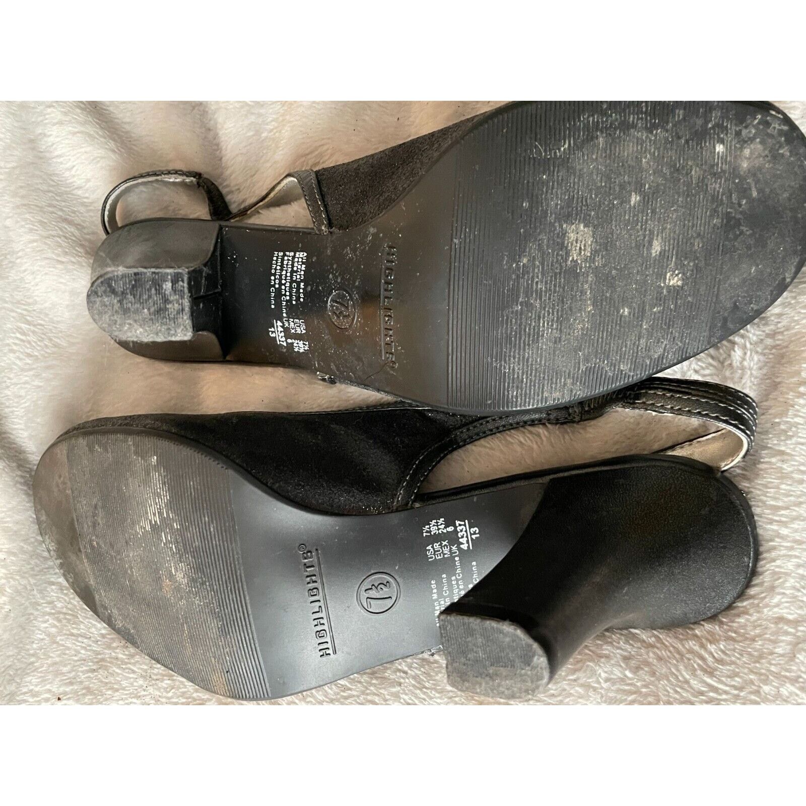 Other Highlights Womens Black Strap Chunky Heels Glitter Flower Size US 7.5 / IT 37.5 - 2 Thumbnail