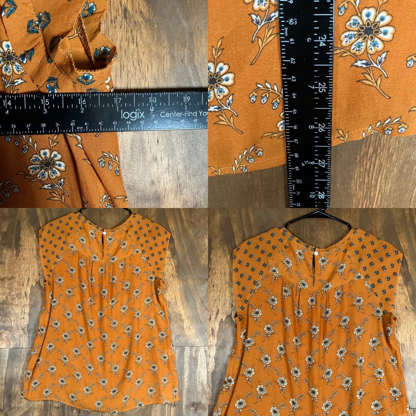 Loft LOFT Blouse Floral Cap Sleeve Button Back Closure Medium Womens Mustard Yellow Size M / US 6-8 / IT 42-44 - 8 Thumbnail