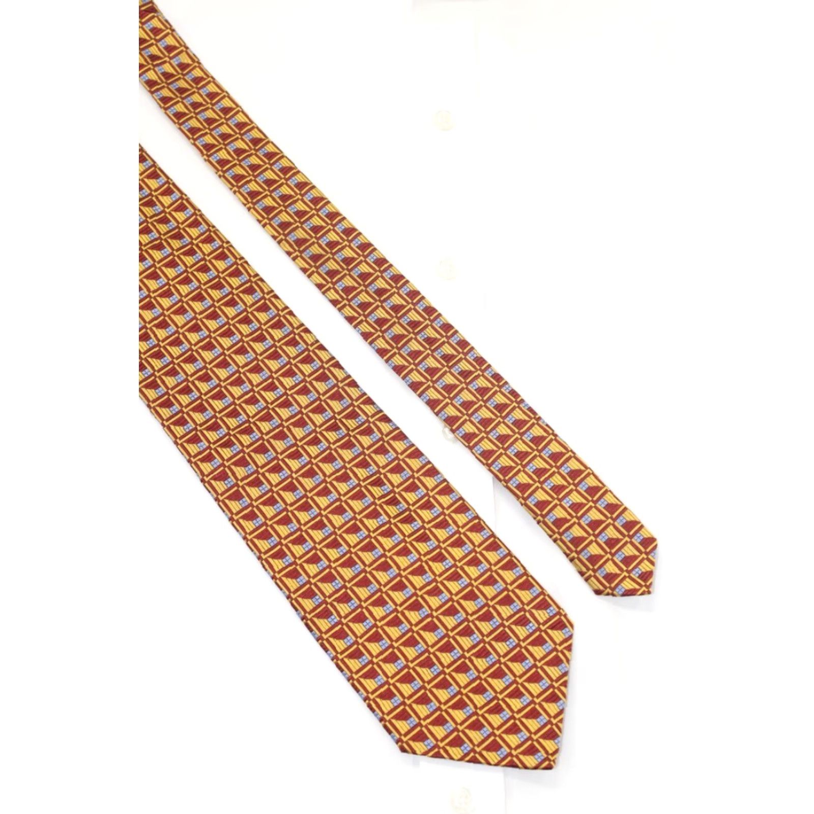 Jos. A. Bank Jos. A. Bank Silk Necktie 58" Classic Gold Red Geometric Abstract Retro Italy Mens Size ONE SIZE - 4 Thumbnail