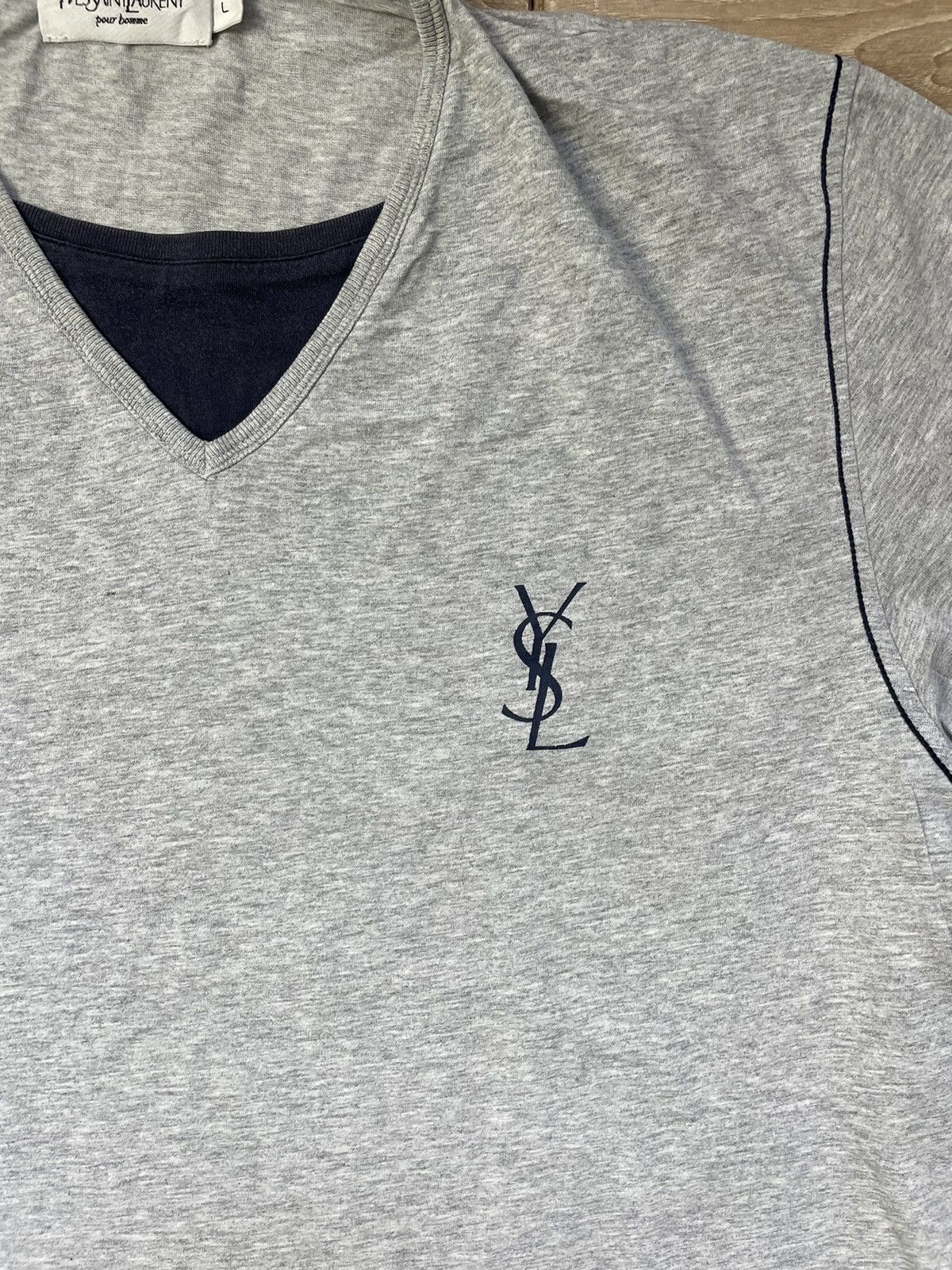 Yves Saint Laurent Yves Saint Laurent Big Logo T-Shirt Grey Vintage YSL Size US L / EU 52-54 / 3 - 2 Thumbnail
