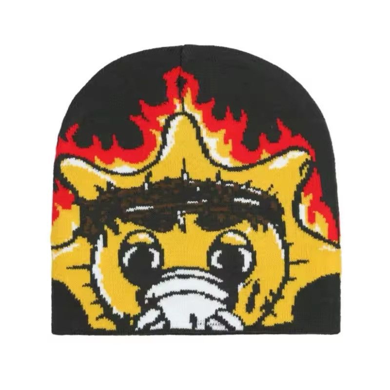 Japanese Brand Knit Flames No Cuff Beanie Hat Black Size ONE SIZE - 4 Thumbnail