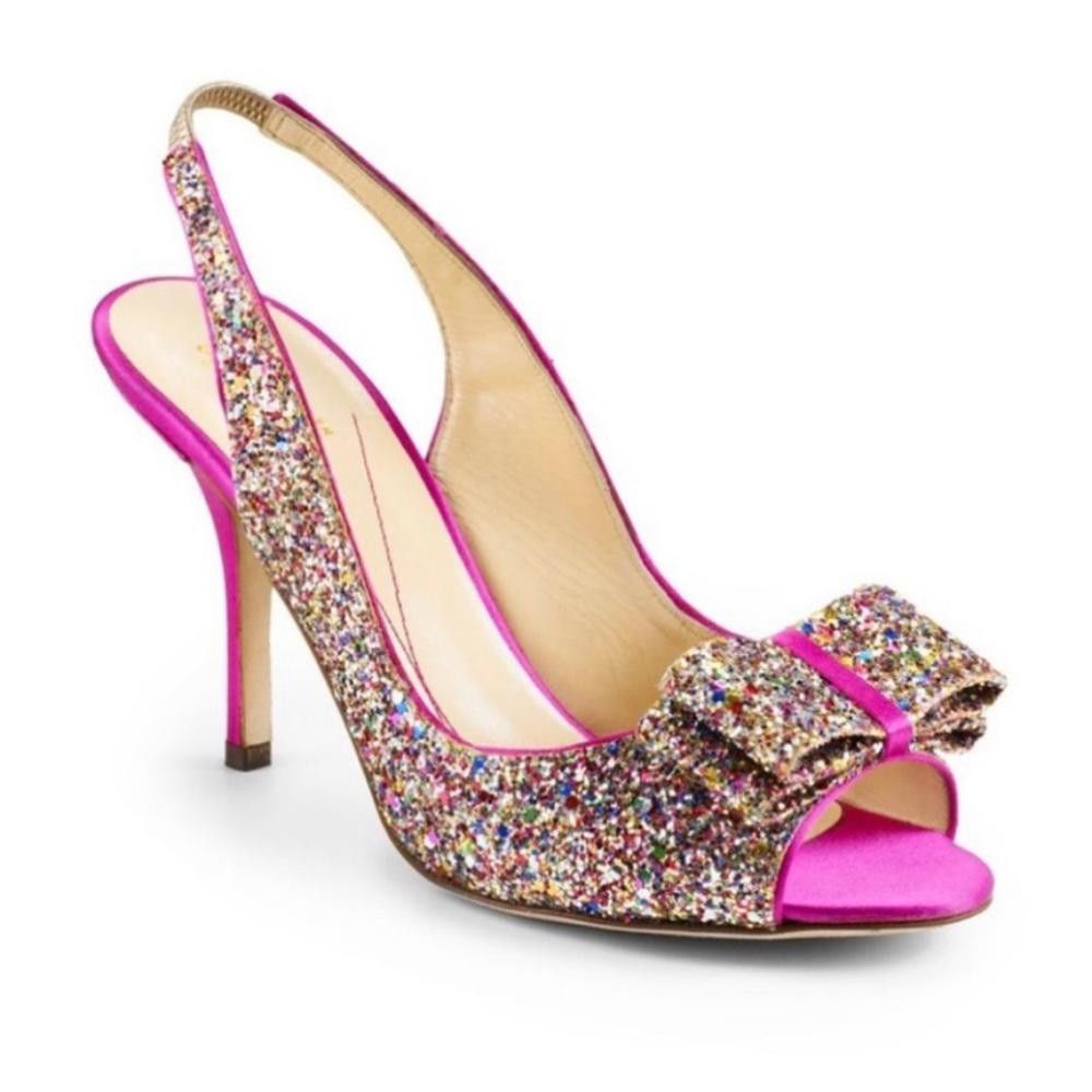 Kate Spade Kate Spade Charm Hot Pink Rainbow Glitter Slingback Heels 6 Size US 6 / IT 36 - 1 Thumbnail