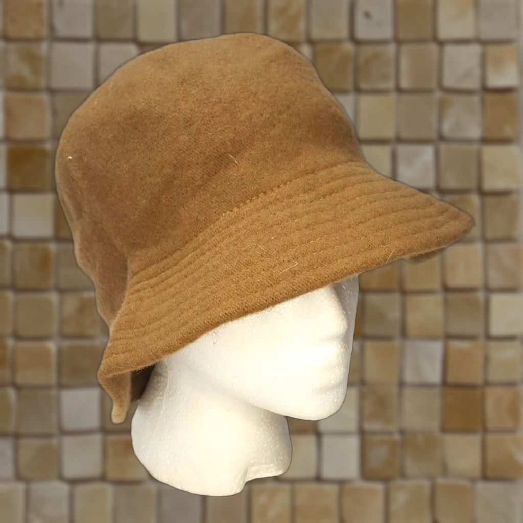 FELT Vintage 80s Wool Beige Felt Hat Womens Bucket M Cap Winter Crusher Warm Brown Brand HaT Vintage Yes Wool 100% Felt Size ONE SIZE - 1 Thumbnail