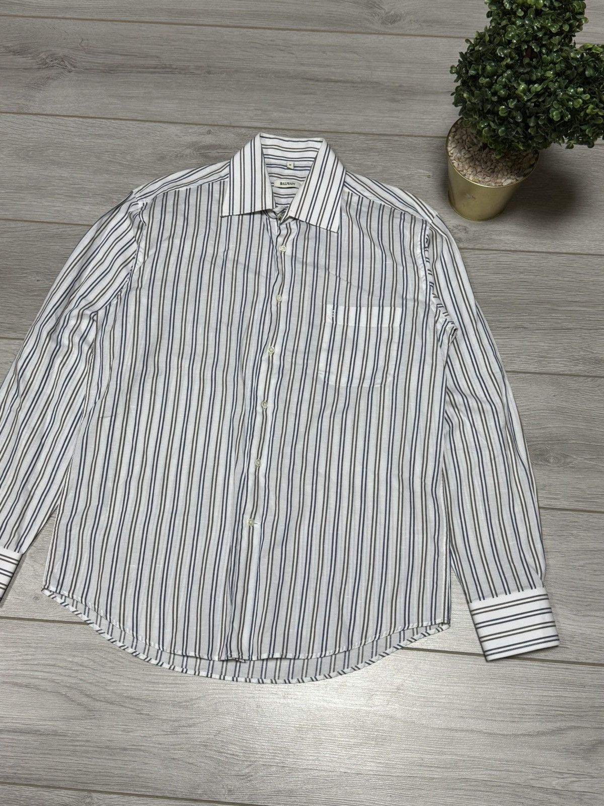 Balmain Balmain linen shirt buttons up pocket B logo striped Size US M / EU 48-50 / 2 - 1 Thumbnail
