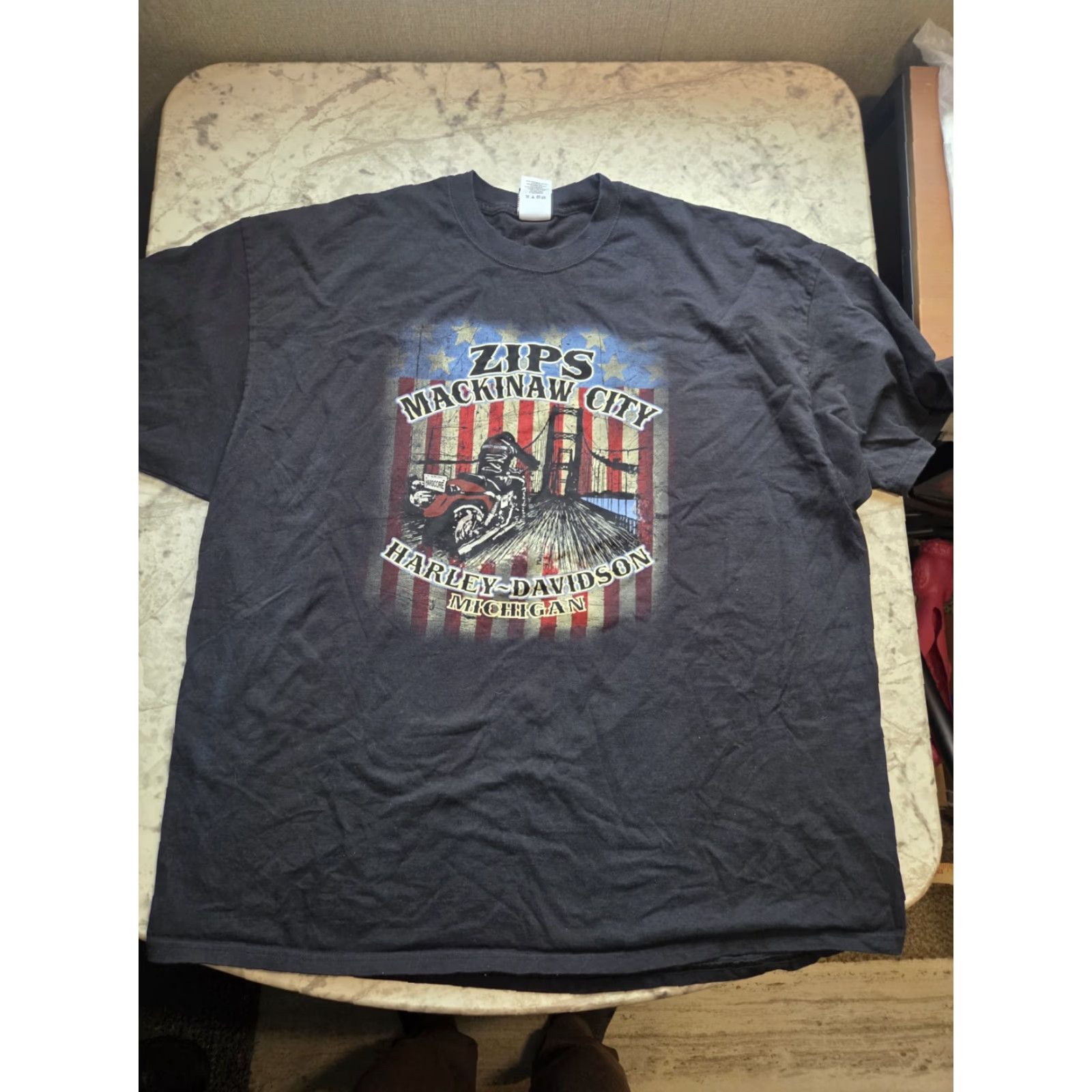 Harley Davidson Harley-Davidson T-Shirt 3XL Black Crew Neck Short Sleeve Men Graphic Logo Motorcycle Land Of The Free Mackinac City MI Size US XXL / EU 58 / 5 - 2 Thumbnail