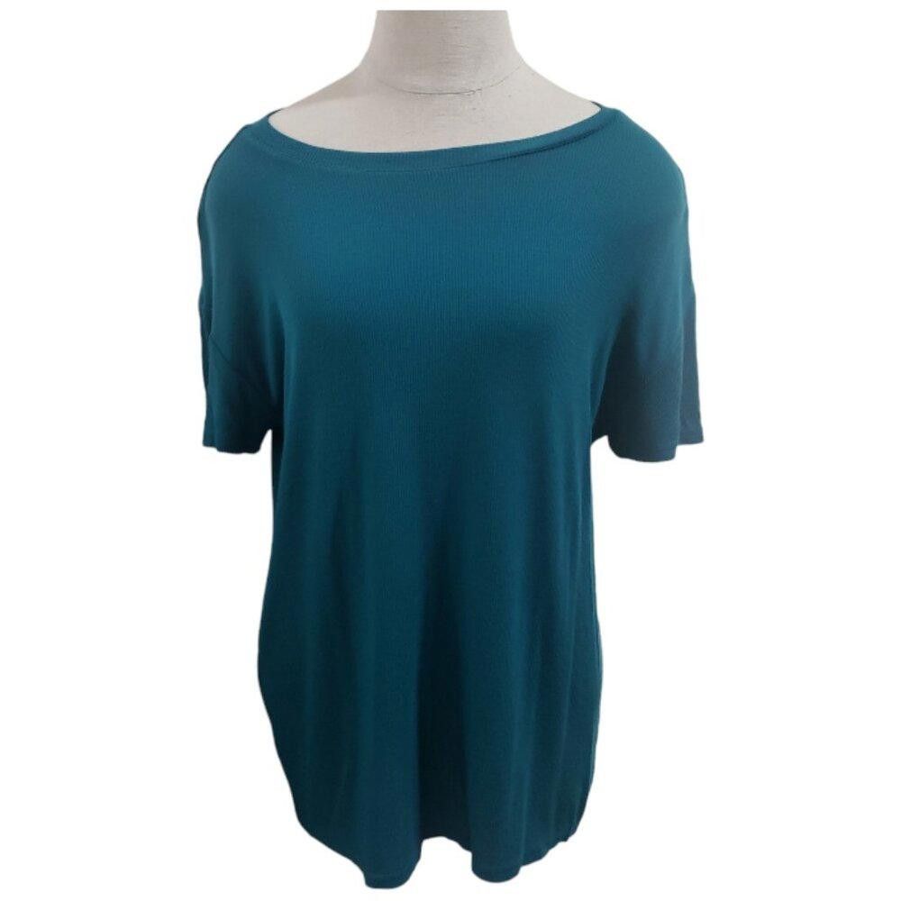 Nordstrom CT1819 Nordstrom Lightweight Short Sleeve Teal Ribbed Tee M Size M / US 6-8 / IT 42-44 - 1 Thumbnail