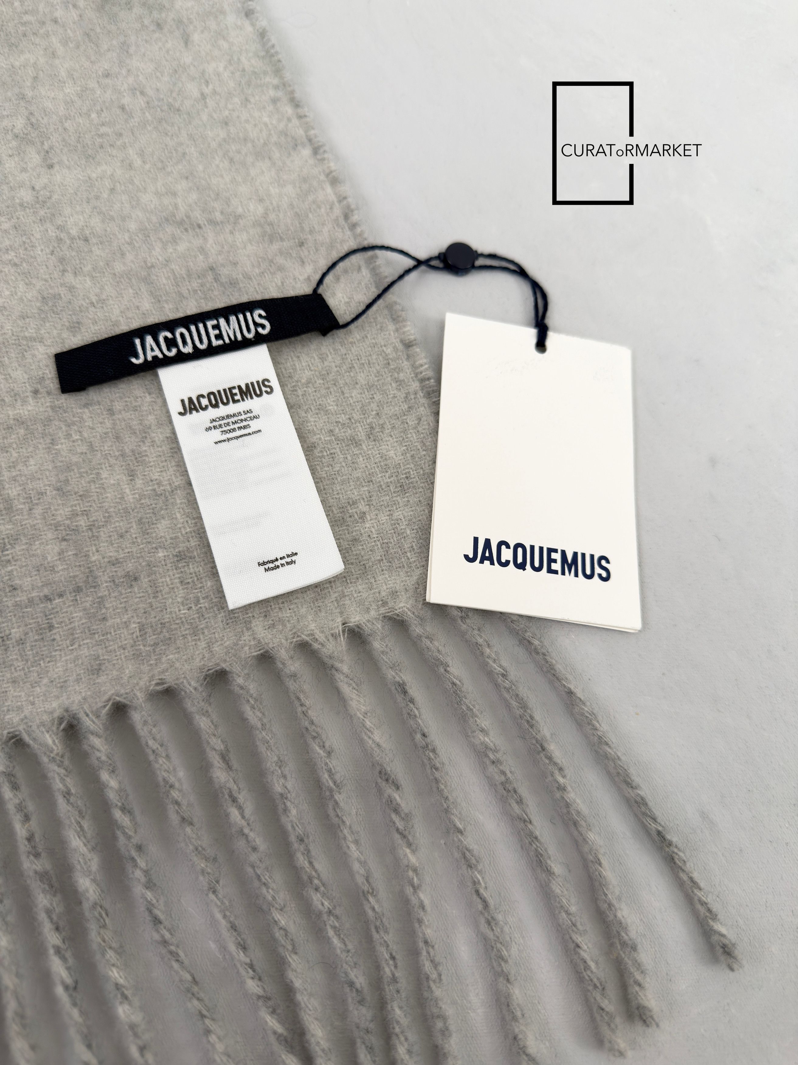 Jacquemus Contrast Iconic Logo Felted Wool Gray Scarf FW25 Le Palmier Size ONE SIZE - 6 Thumbnail