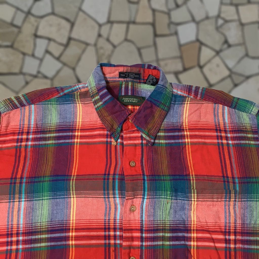 Vintage Stewart Plaid Flannel Shirt XL RED Cotton Button Up Casual Men's Size US XL / EU 56 / 4 - 1 Thumbnail