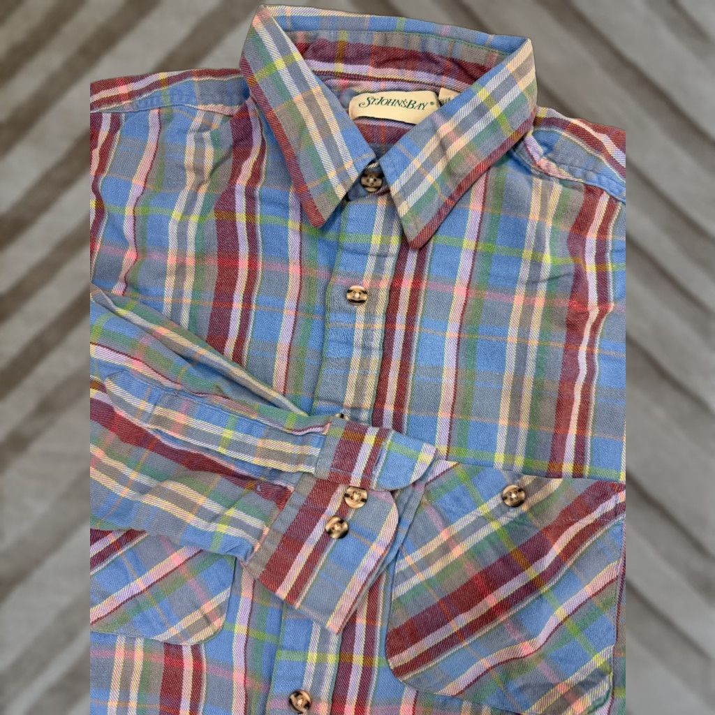 Vintage VINTAGE 80s St. John's Bay Flannel Shirt Men L Blue Plaid Lightweight Button-Up Grunge Hipster Size US L / EU 52-54 / 3 - 1 Thumbnail