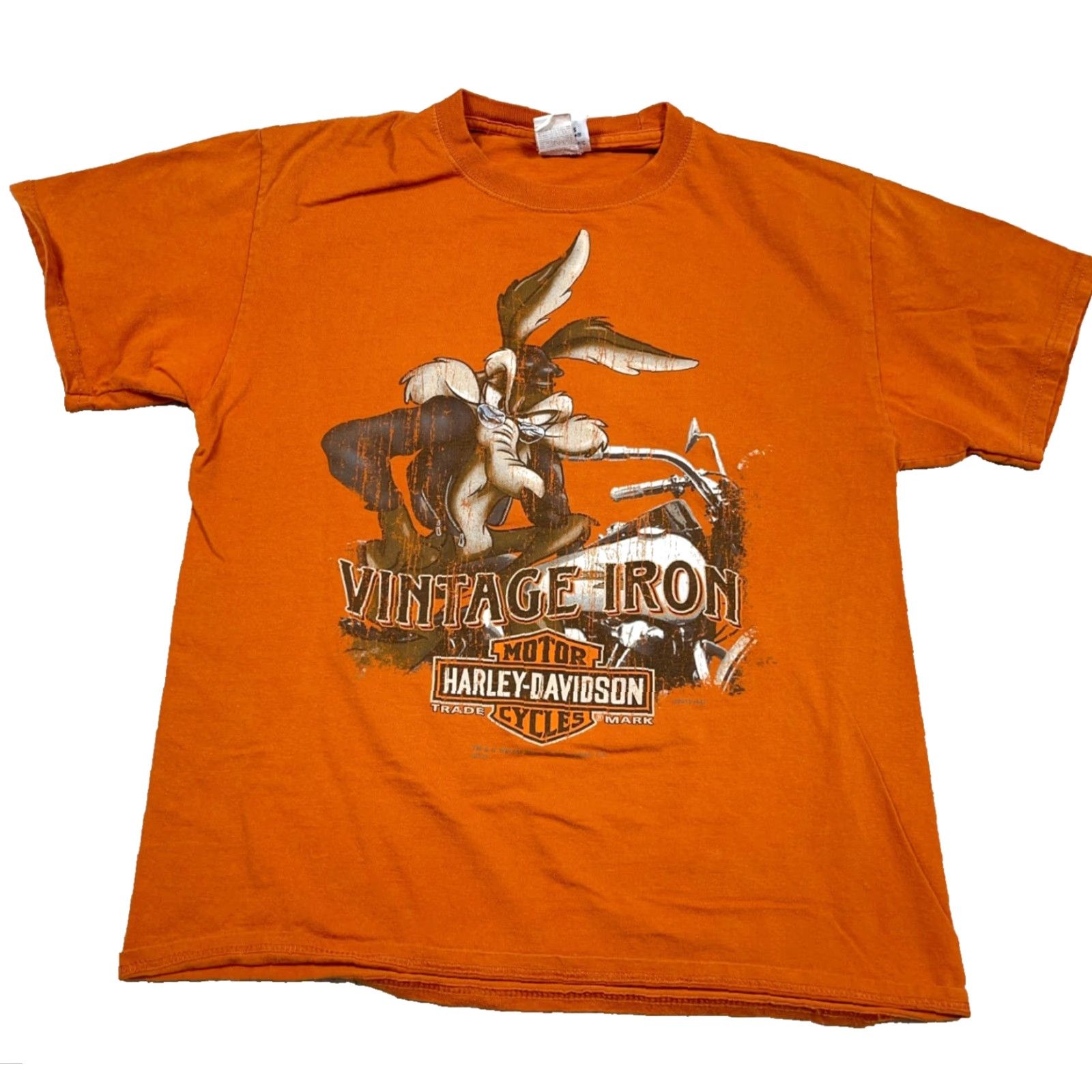 Harley Davidson Harley-Davidson Shirt Men Medium Orange Looney Tunes Vintage Iron Coyote Flames Graphic Print Short Sleeve Crew Neck T-Shirt Size US M / EU 48-50 / 2 - 2 Thumbnail