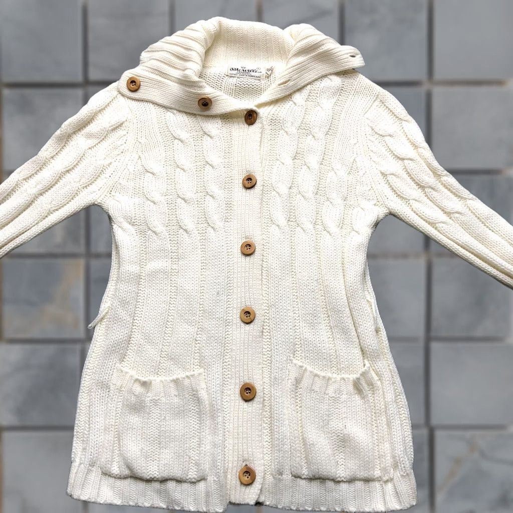 Vintage VINTAGE Merville Cardigan Sweater Womens Large White Cable-Turtleneck Pockets Size L / US 10 / IT 46 - 1 Thumbnail