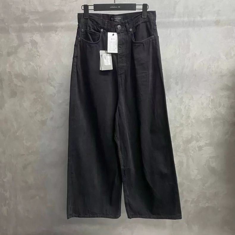 Balenciaga Balenciaga size S Black Leather Brand Wide Leg Jeans Size US 26 / EU 42 - 1 Thumbnail
